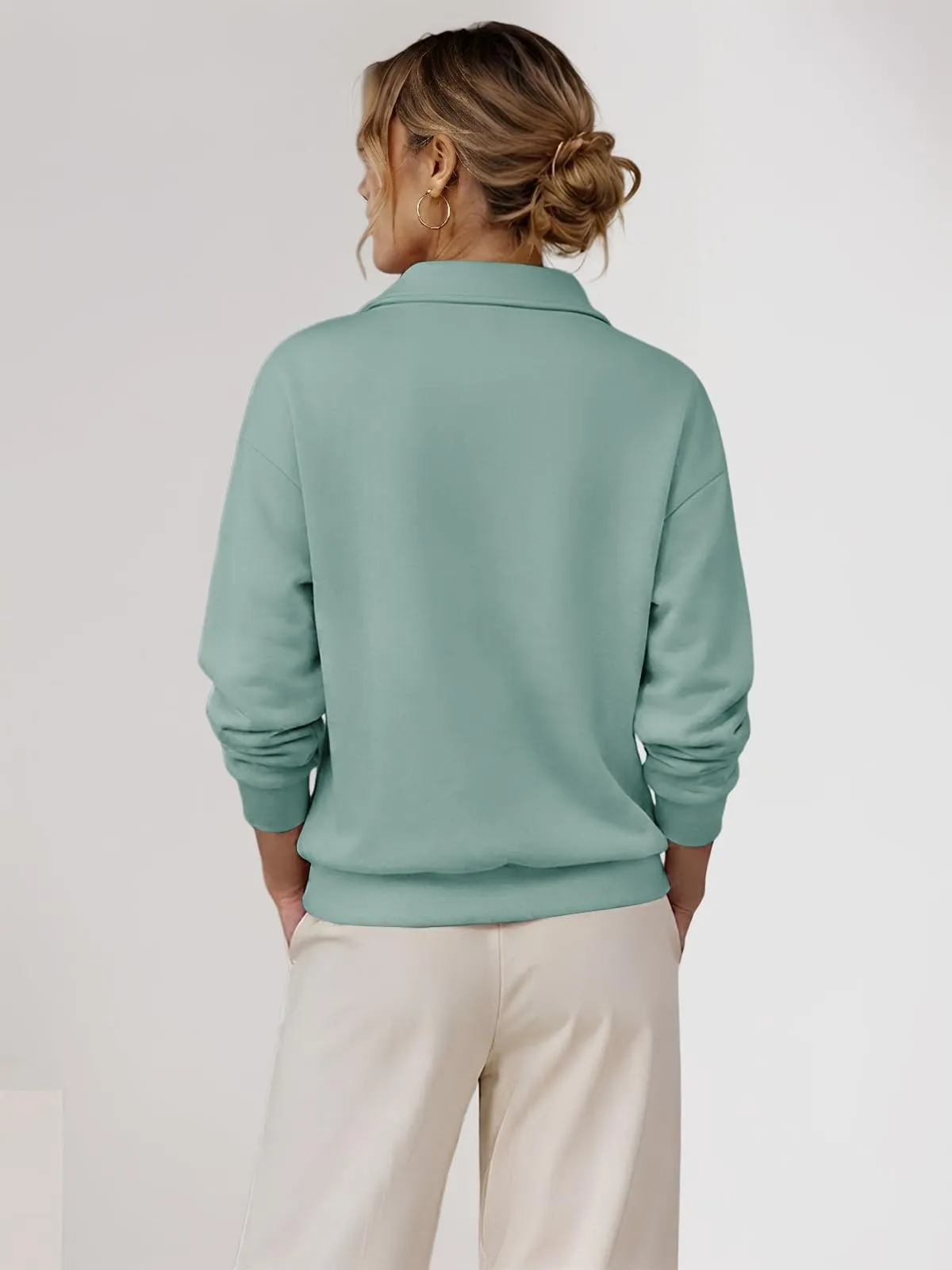 CUPTACC Felpa Donna Con Zip Scollo a V Camicia Autunno Verde S 36 - immagine 5