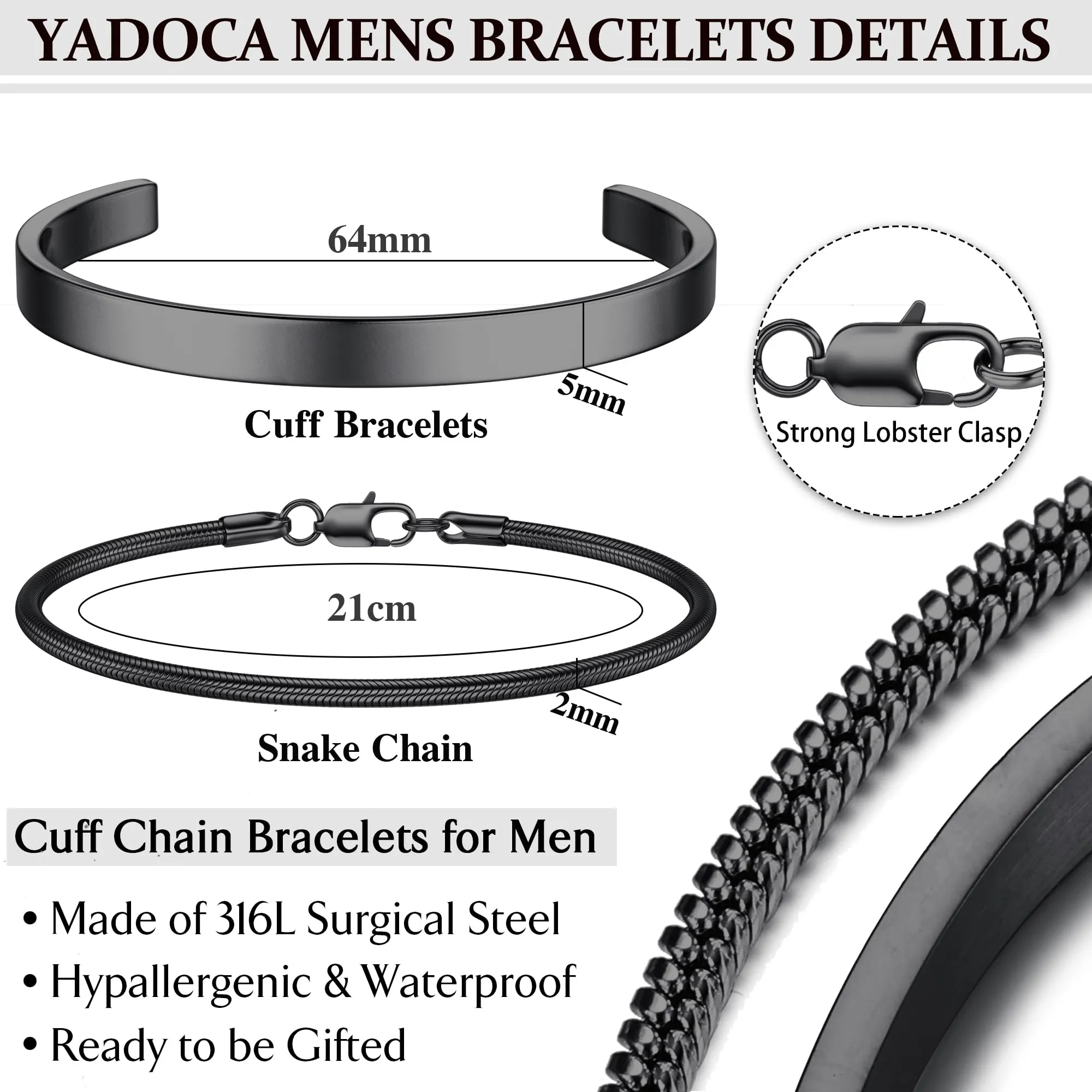 YADOCA Bracciali Uomo a Catena in Acciaio Inossidabile, Set 21 cm - immagine 5