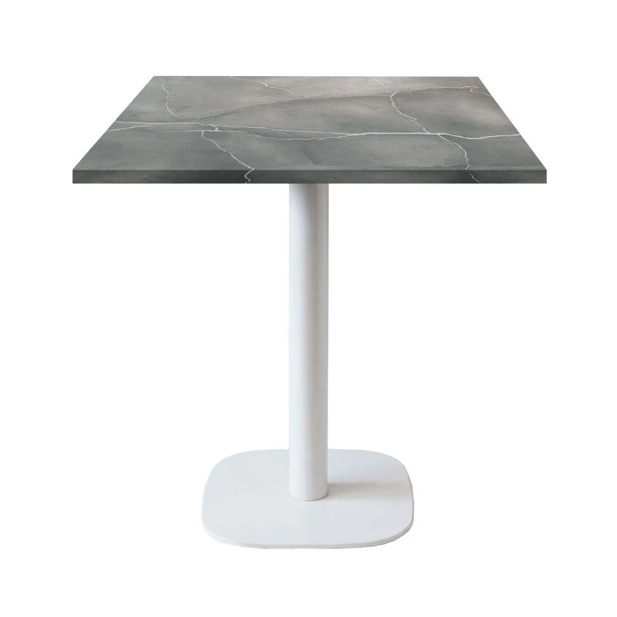RestooTab Tavolo Round quadrato base bianco - laminato pietra; 70x70x75 cm (LxLxH); Piano tavolo grigio/blu/marmorizzato, struttura bianco; quadrata - immagine 1