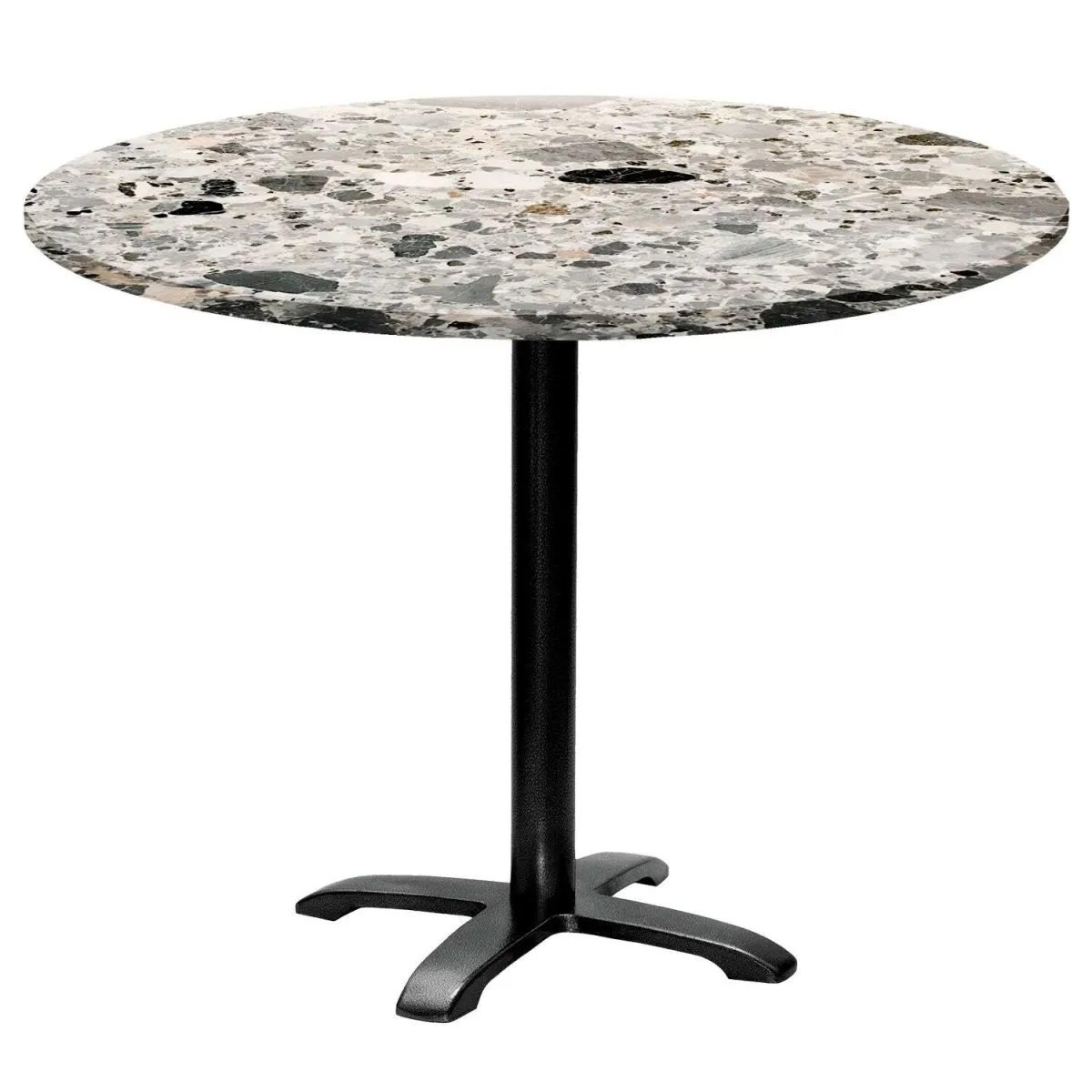 RestooTab Tavolo Bazila rotondo - laminato pietra; 74x110 cm (HxØ); Piano tavolo grigio/terazzo, struttura nero; rotonda - immagine 1