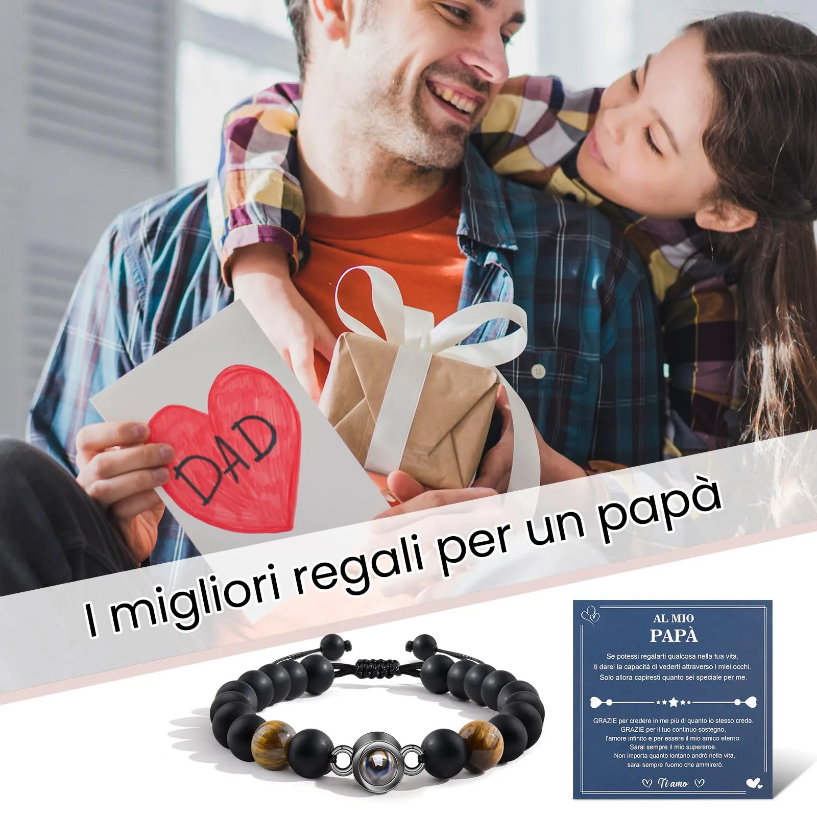 YELUWA Festa Del Papa Idee Regalo, Festa Del Papà Bracciale Uomo - immagine 2