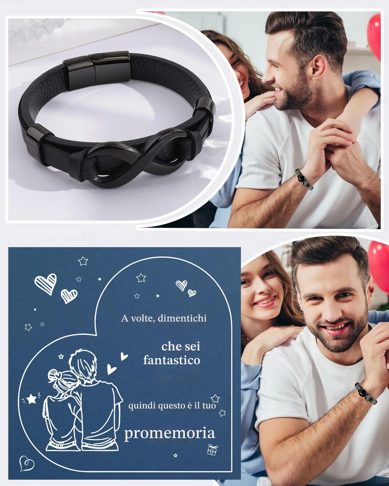 YELUWA Bracciale da uomo, regalo per fidanzato, marito, amico, regalo di Natale, compleanno, anniversario - immagine 4