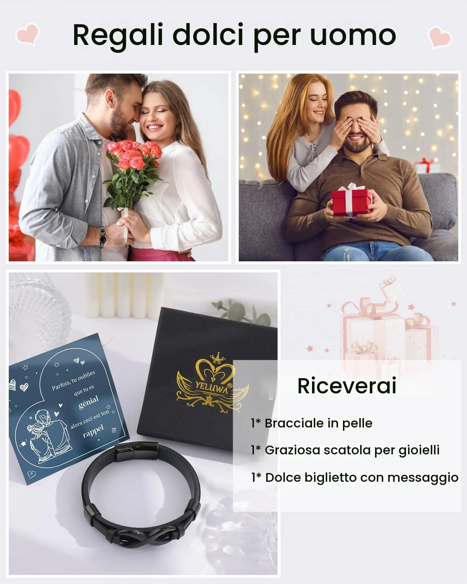 YELUWA Bracciale da uomo, regalo per fidanzato, marito, amico, regalo di Natale, compleanno, anniversario - immagine 7