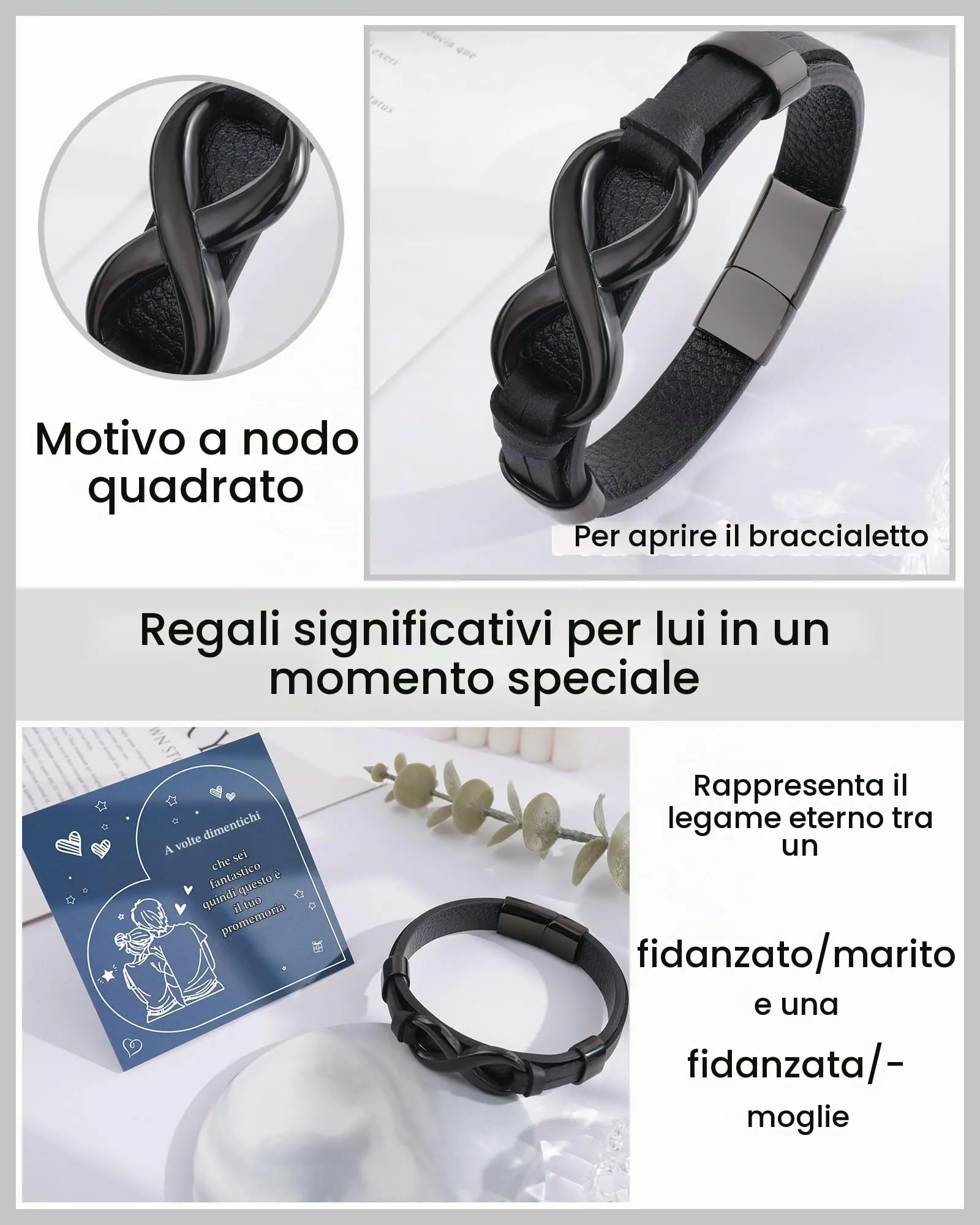 YELUWA Bracciale da uomo, regalo per fidanzato, marito, amico, regalo di Natale, compleanno, anniversario - immagine 8