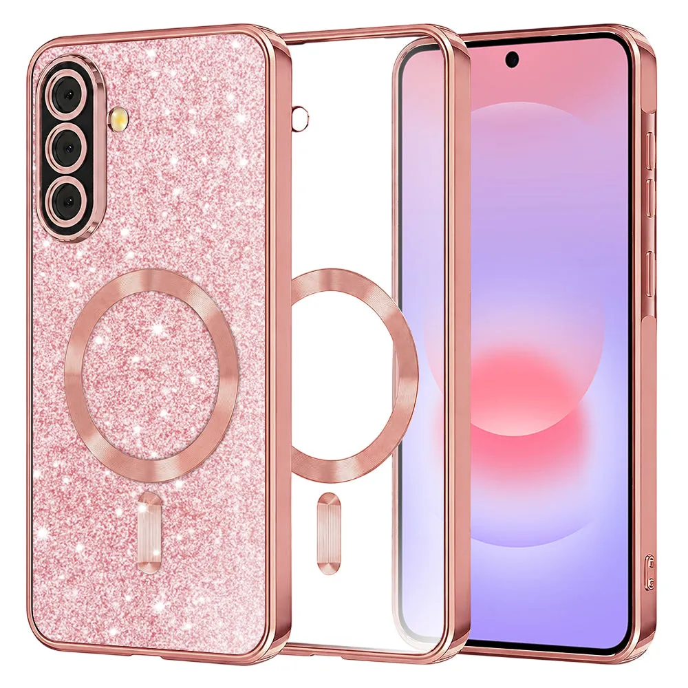 Custodia MagSafe per Samsung Galaxy A37 5G, Techsuit, Luxury Glitter, Rosa Dorato - immagine 1