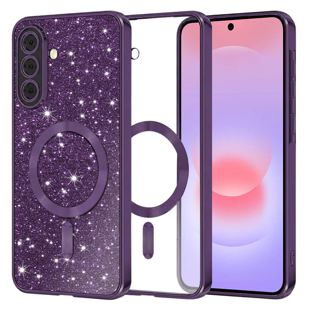 Custodia MagSafe per Samsung Galaxy A37 5G, Techsuit, Luxury Glitter, Viola Scuro - immagine 1
