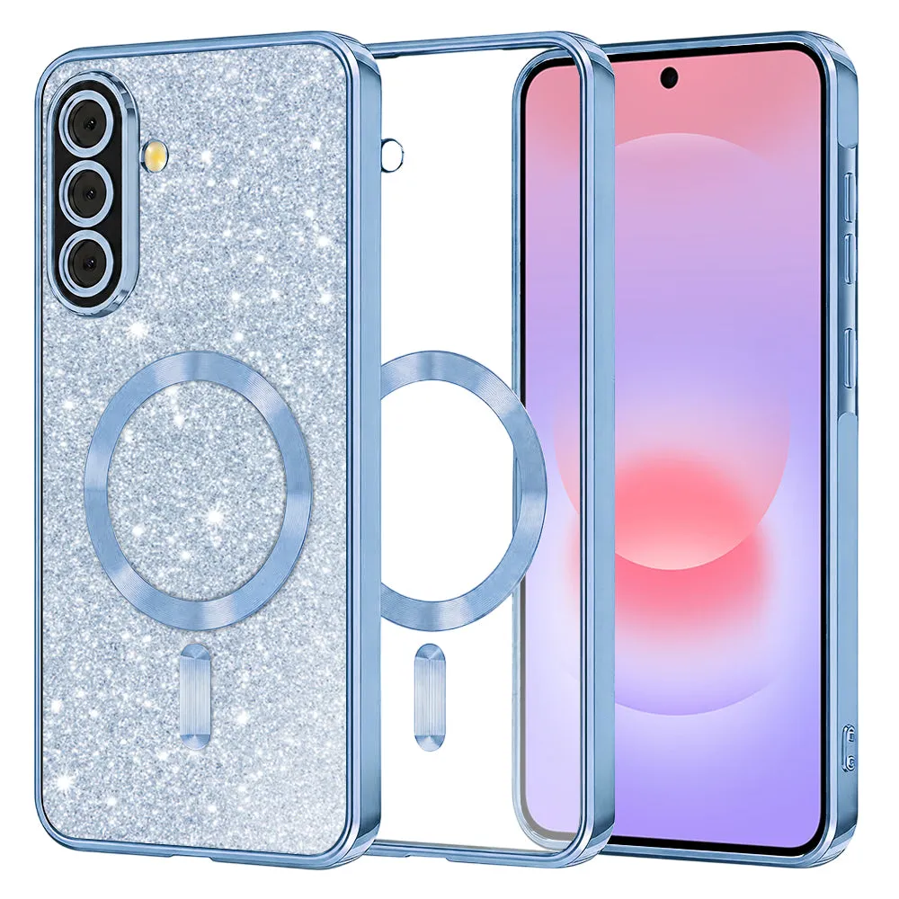 Custodia MagSafe per Samsung Galaxy A37 5G, Techsuit, Luxury Glitter, Blu - immagine 1