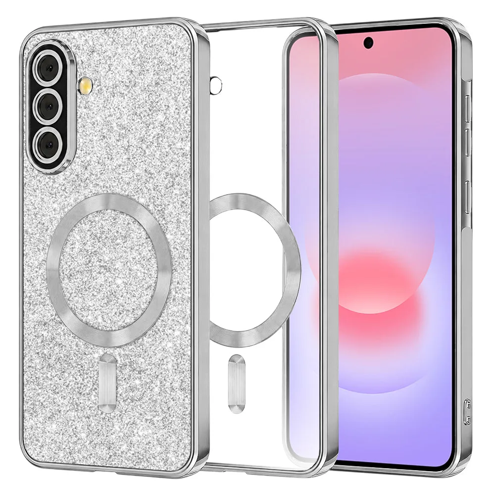 Custodia MagSafe per Samsung Galaxy A37 5G, Techsuit, Luxury Glitter, Argento - immagine 1
