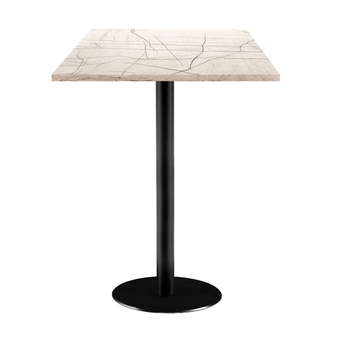 RestooTab Tavolo alto Rome quadrato - laminato pietra; 60x60x113 cm (LxLxH); Piano tavolo bianco lana/grigio/marmorizzato, struttura nero; quadrata - immagine 1