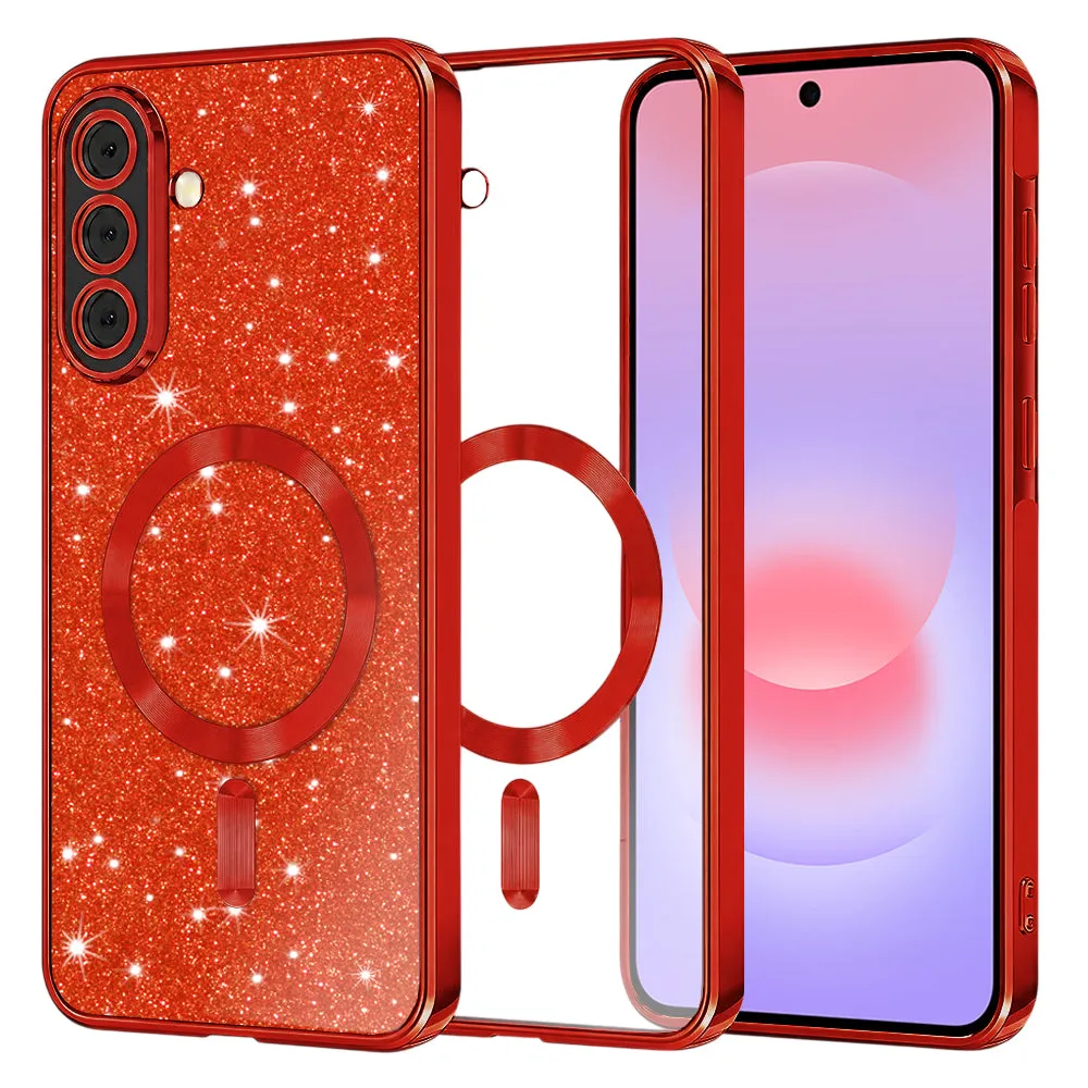 Custodia MagSafe per Samsung Galaxy A37 5G, Techsuit, Luxury Glitter, Rossa - immagine 1