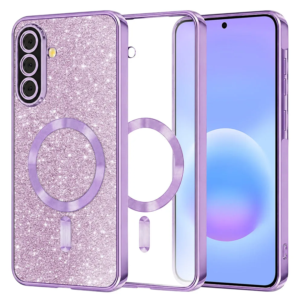 Custodia MagSafe per Samsung Galaxy A57 5G, Techsuit, Luxury Glitter, Viola Chiaro - immagine 1