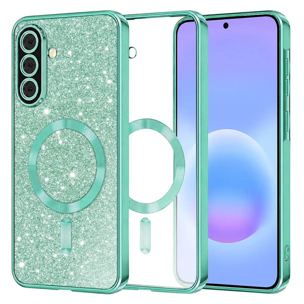 Custodia MagSafe per Samsung Galaxy A57 5G, Techsuit, Luxury Glitter, Verde Chiaro - immagine 1