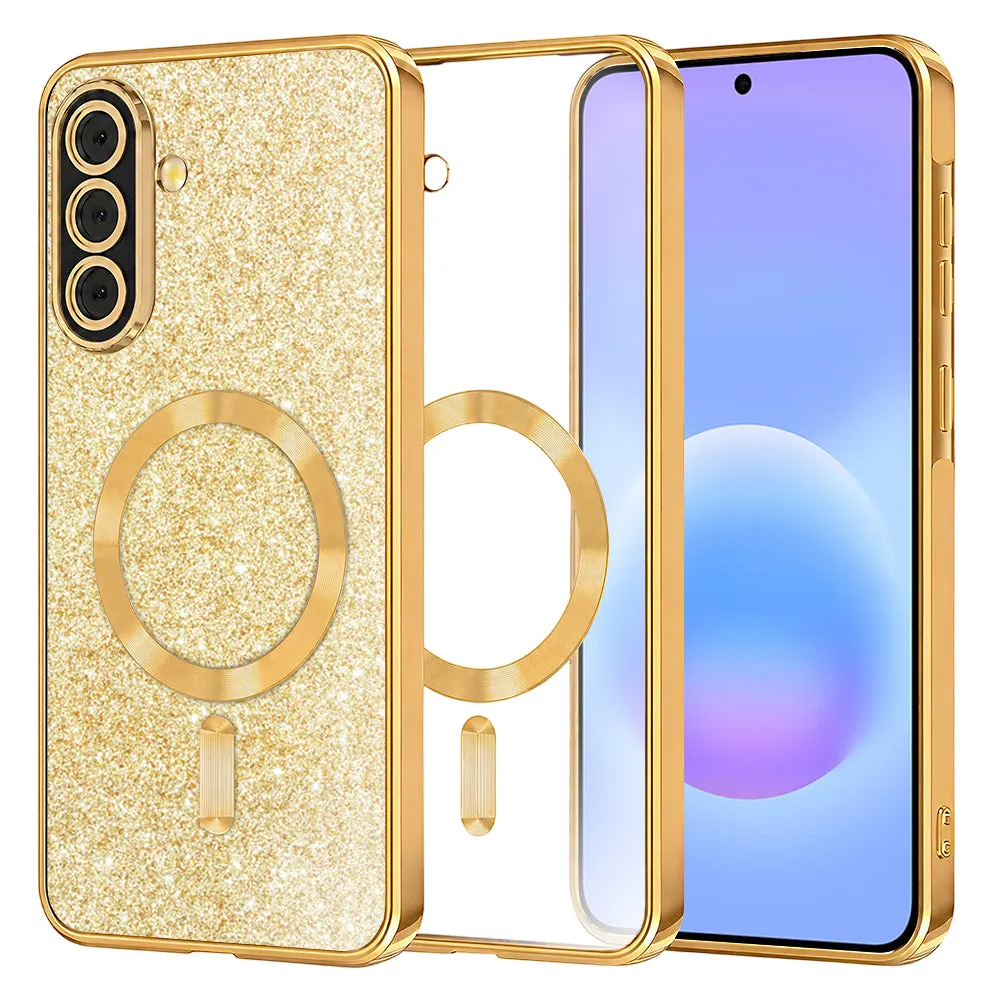 Custodia MagSafe per Samsung Galaxy A57 5G, Techsuit, Luxury Glitter, Dorata - immagine 1