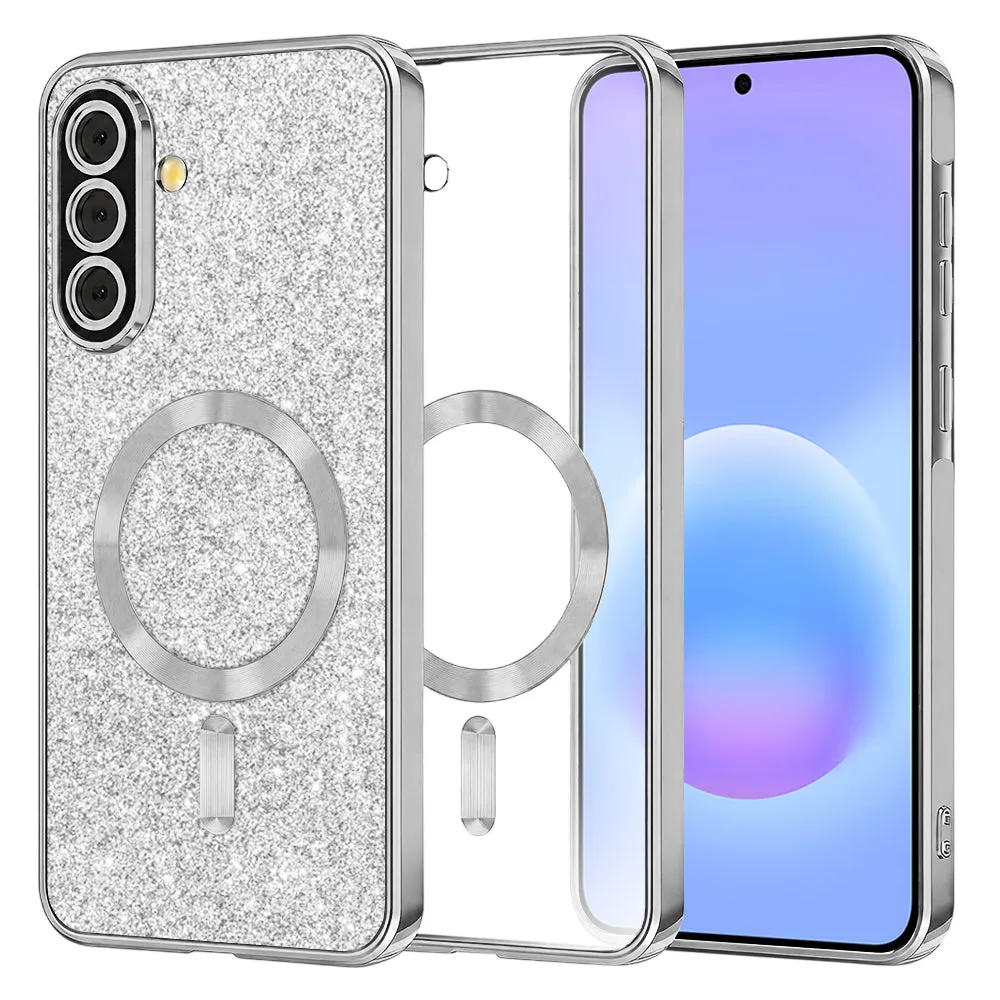 Custodia MagSafe per Samsung Galaxy A57 5G, Techsuit, Luxury Glitter, Argento - immagine 1