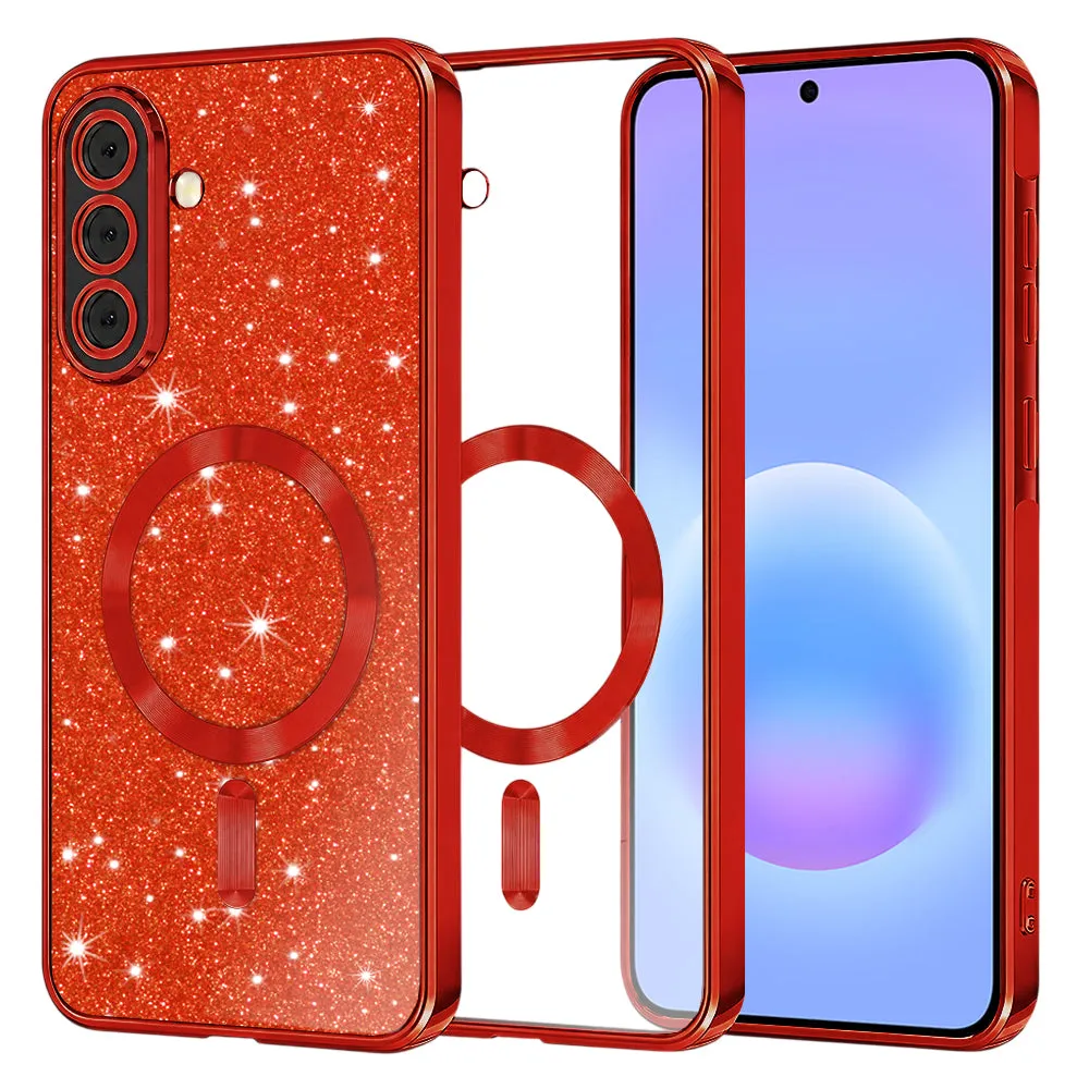 Custodia MagSafe per Samsung Galaxy A57 5G, Techsuit, Luxury Glitter, Rossa - immagine 1