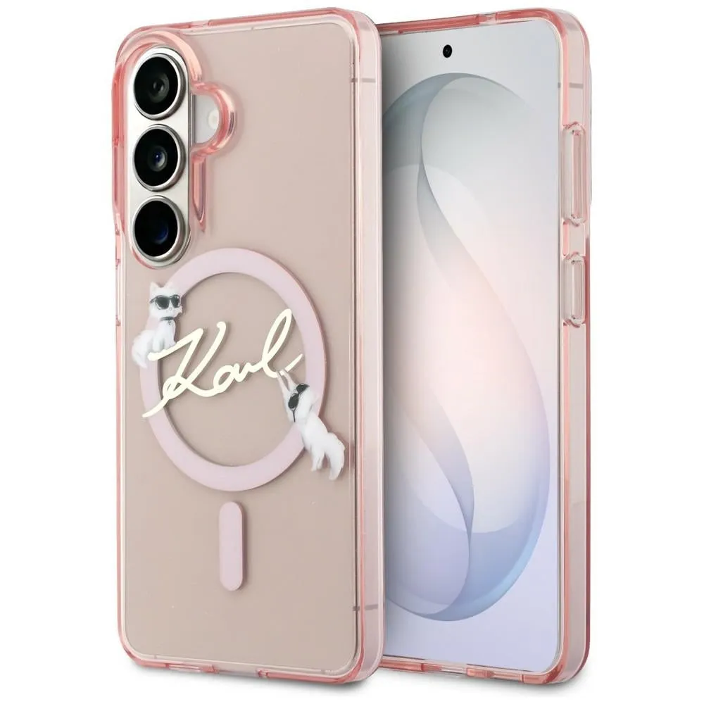 Custodia MagSafe per Samsung Galaxy S26 S942, Karl Lagerfeld, IML Choupette Karl Script Logo, Rosa - immagine 1