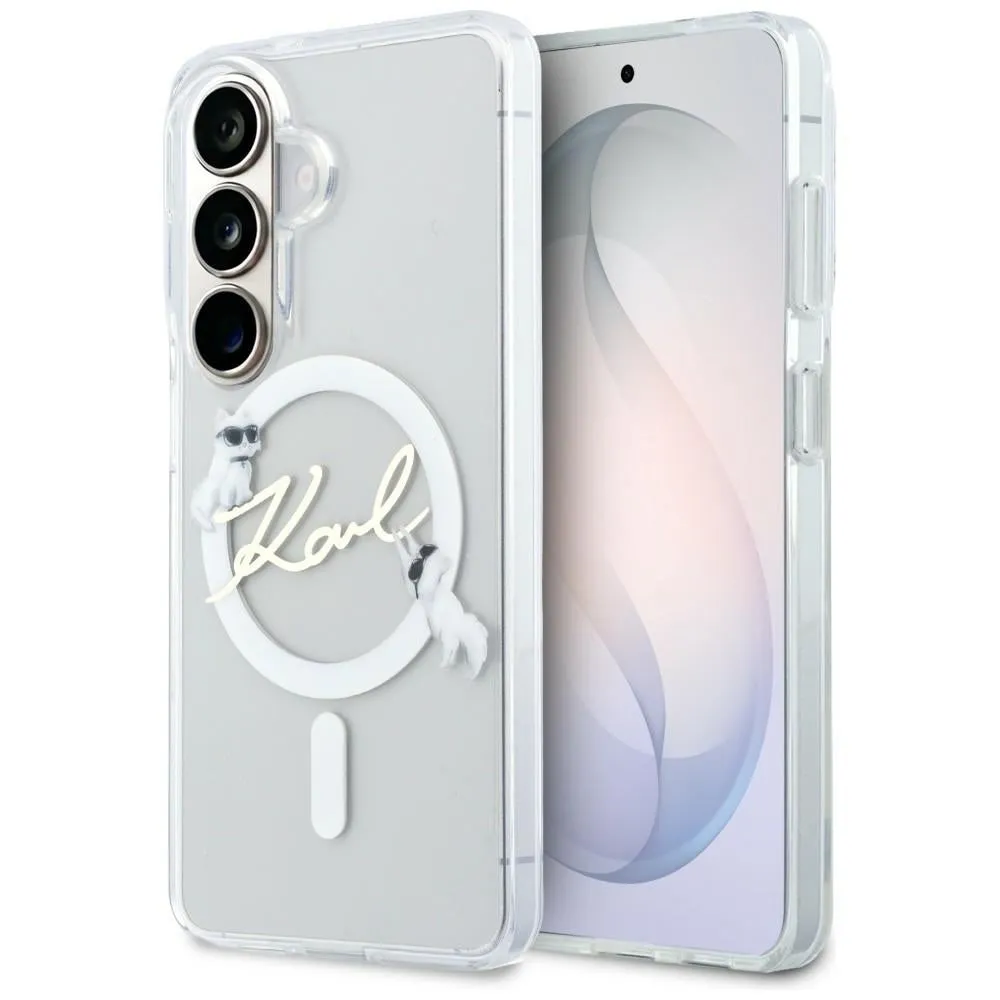 Custodia MagSafe per Samsung Galaxy S26 S942, Karl Lagerfeld, IML Choupette Karl Script Logo, Bianca - immagine 1