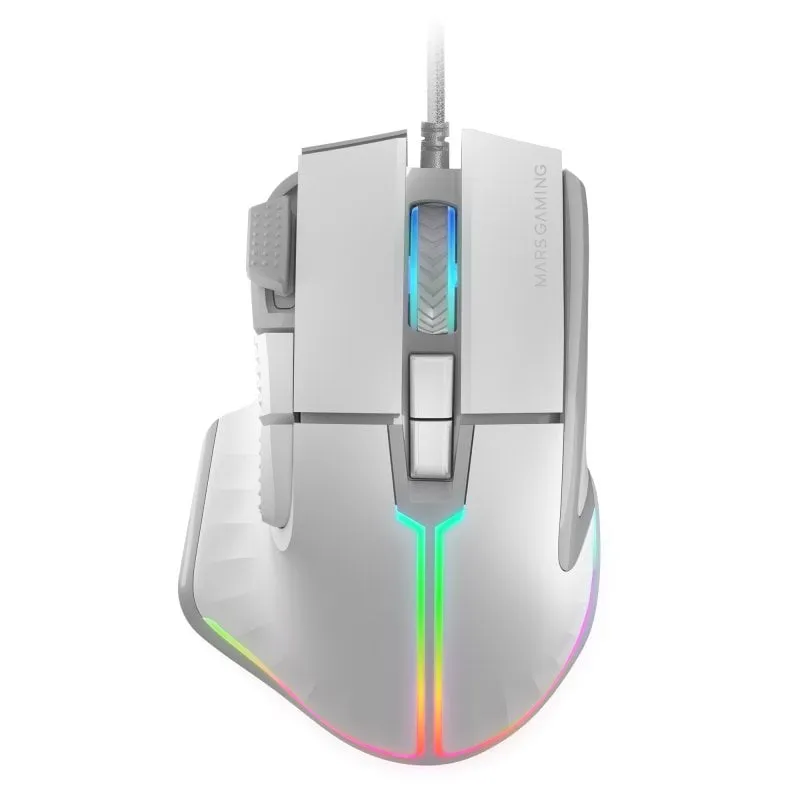 Mars Gaming MM-XT Mouse da gioco ergonomico RGB con poggiapollice 12800 DPI Interruttori Huano Bianco - immagine 1