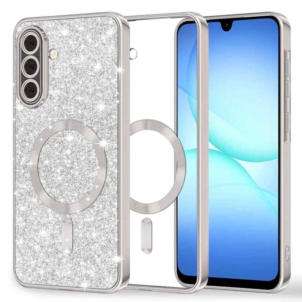 Custodia MagSafe per Samsung Galaxy A18 5G A186 / A18 4G A185 / F17 / M17 / A17 4G A175, Techsuit, Luxury Glitter, Argento - immagine 1