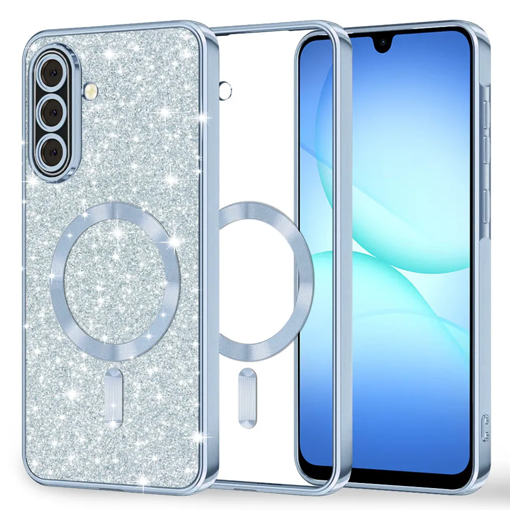 Custodia MagSafe per Samsung Galaxy A18 5G A186 / A18 4G A185 / F17 / M17 / A17 4G A175, Techsuit, Luxury Glitter, Blu - immagine 1