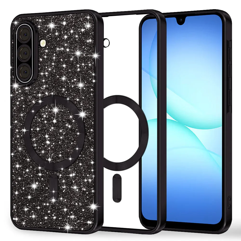 Custodia MagSafe per Samsung Galaxy A18 5G A186 / A18 4G A185 / F17 / M17 / A17 4G A175, Techsuit, Luxury Glitter, Nera - immagine 1