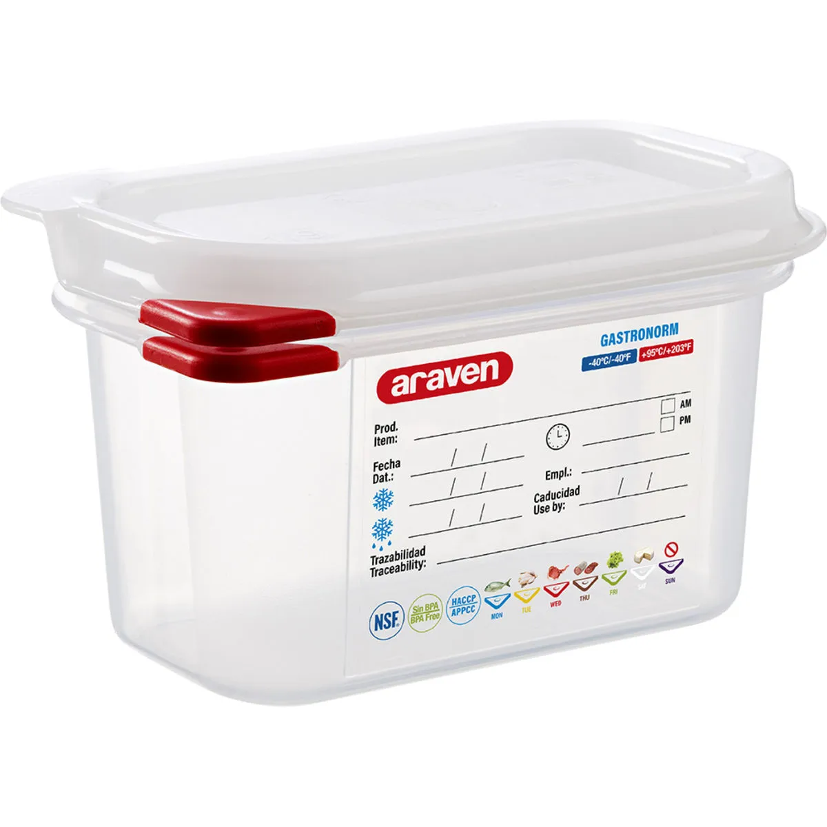 Araven Contenitore gastronorm con coperchio, polipropilene, gastronorm 1/9; GN 1/9, 1 l, 17.6x10.8x10 cm (LxLxP); trasparente - immagine 1