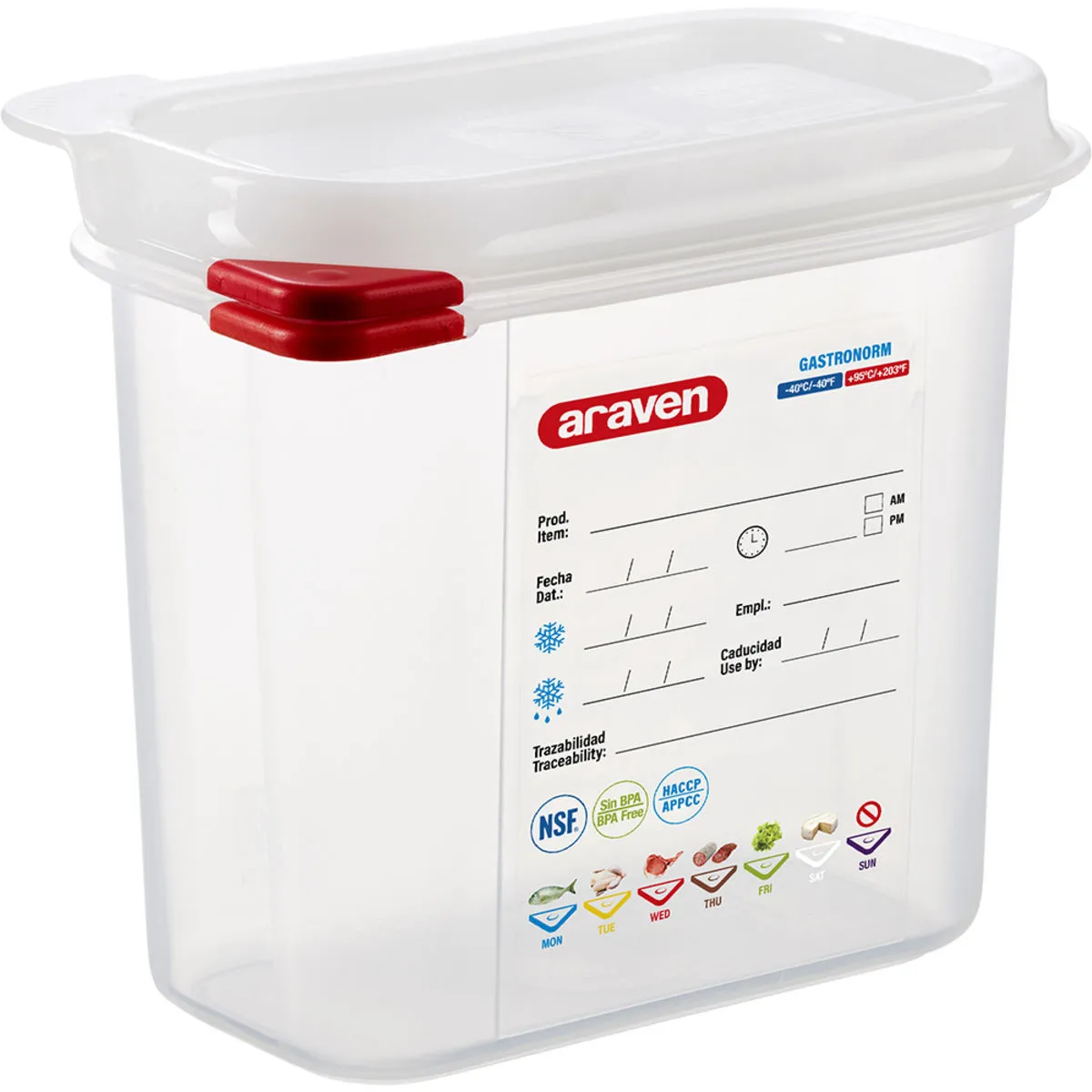 Araven Contenitore gastronorm con coperchio, polipropilene, gastronorm 1/9; GN 1/9, 1.5 l, 17.6x10.8x10 cm (LxLxP); trasparente - immagine 1