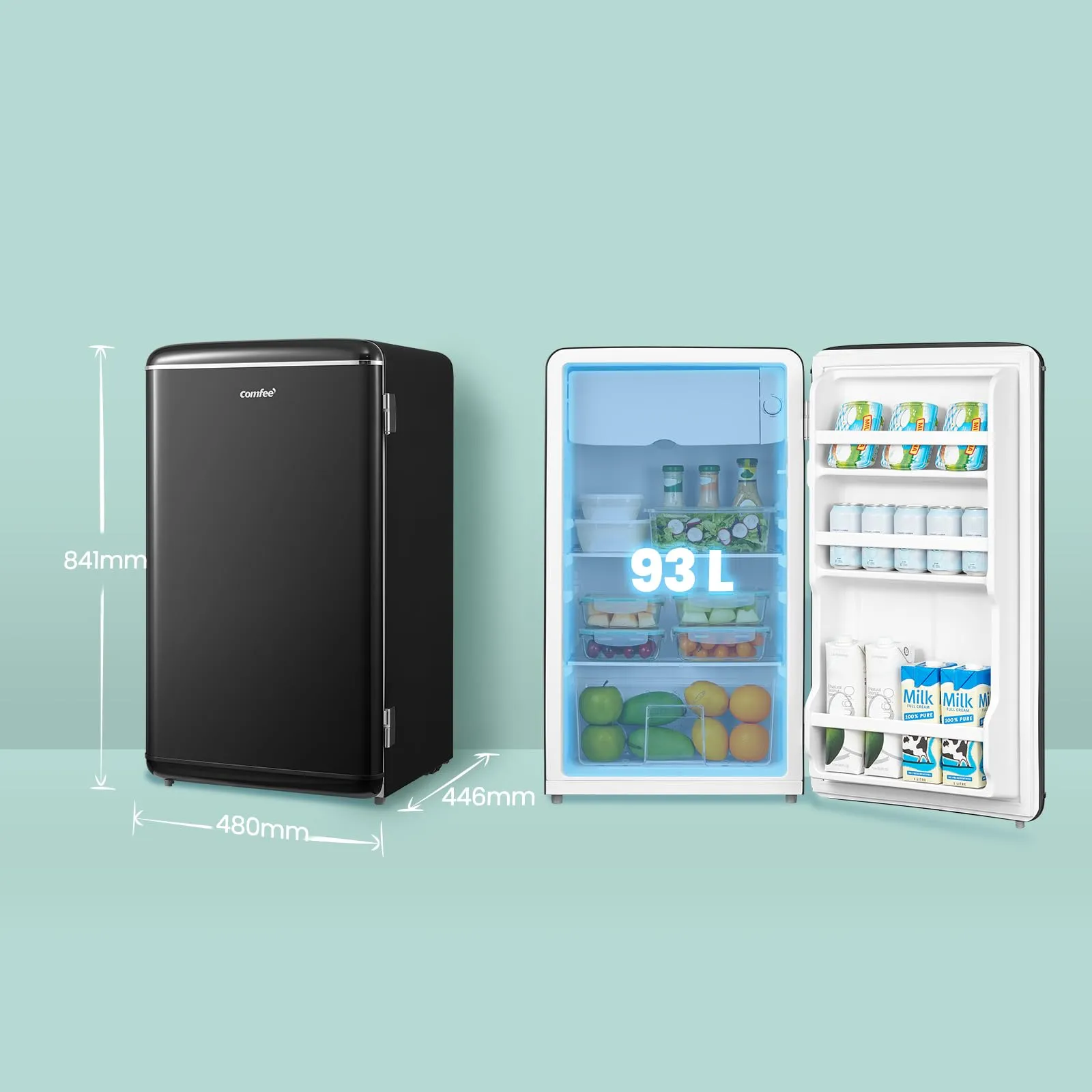COMFEE' Mini Frigo 93L Frigorifero Monoporta Design Retrò, Nero - immagine 2