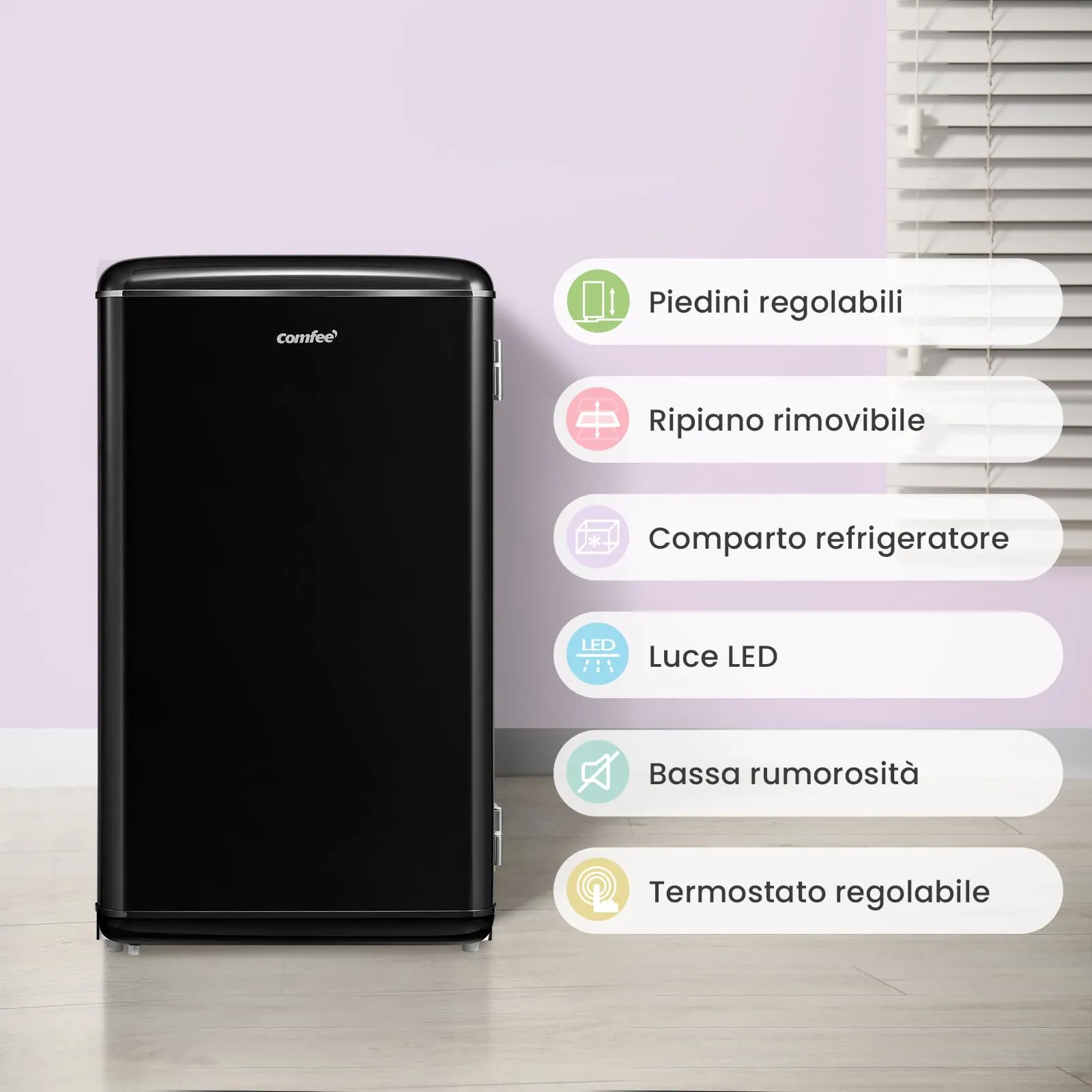 COMFEE' Mini Frigo 93L Frigorifero Monoporta Design Retrò, Nero - immagine 3
