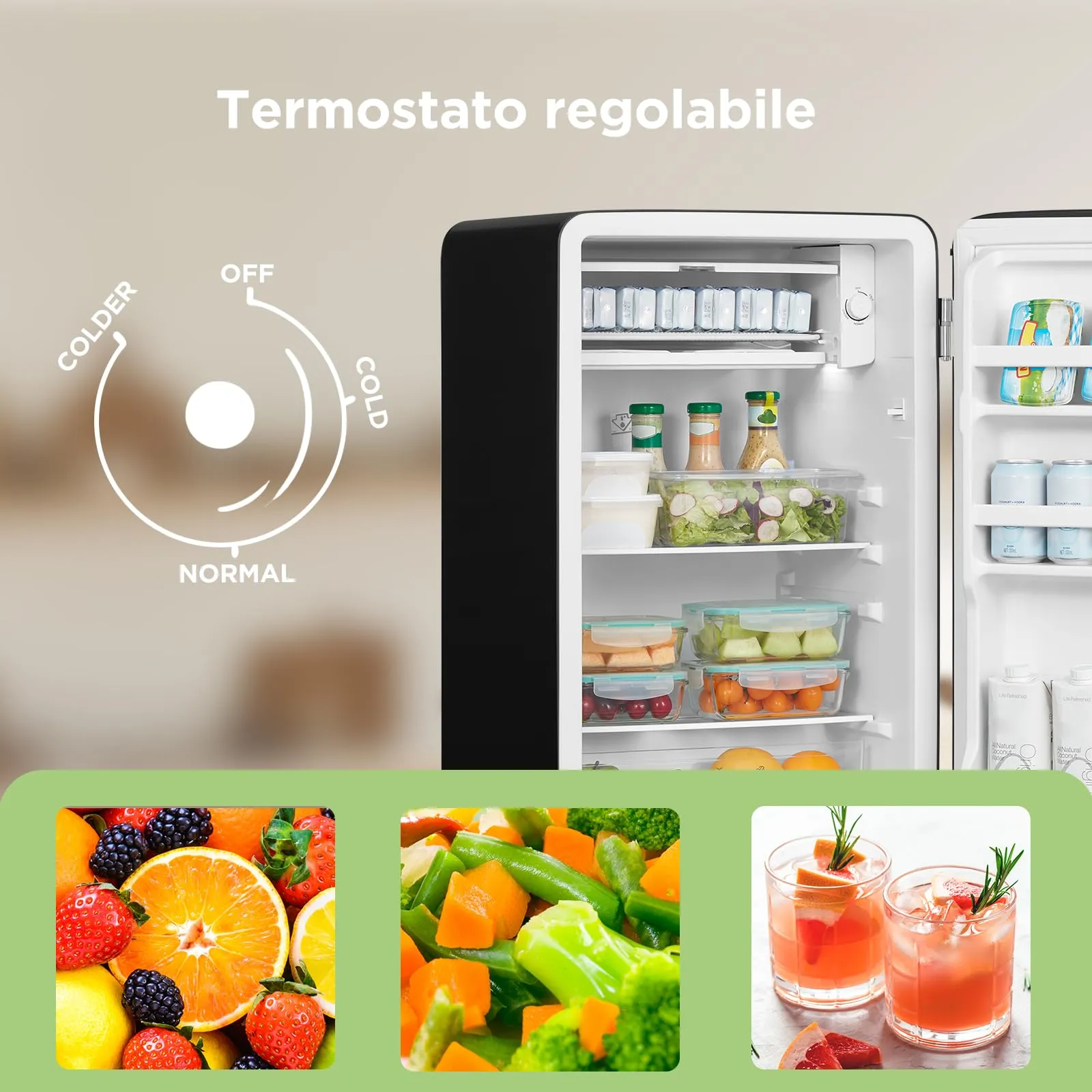 COMFEE' Mini Frigo 93L Frigorifero Monoporta Design Retrò, Nero - immagine 6