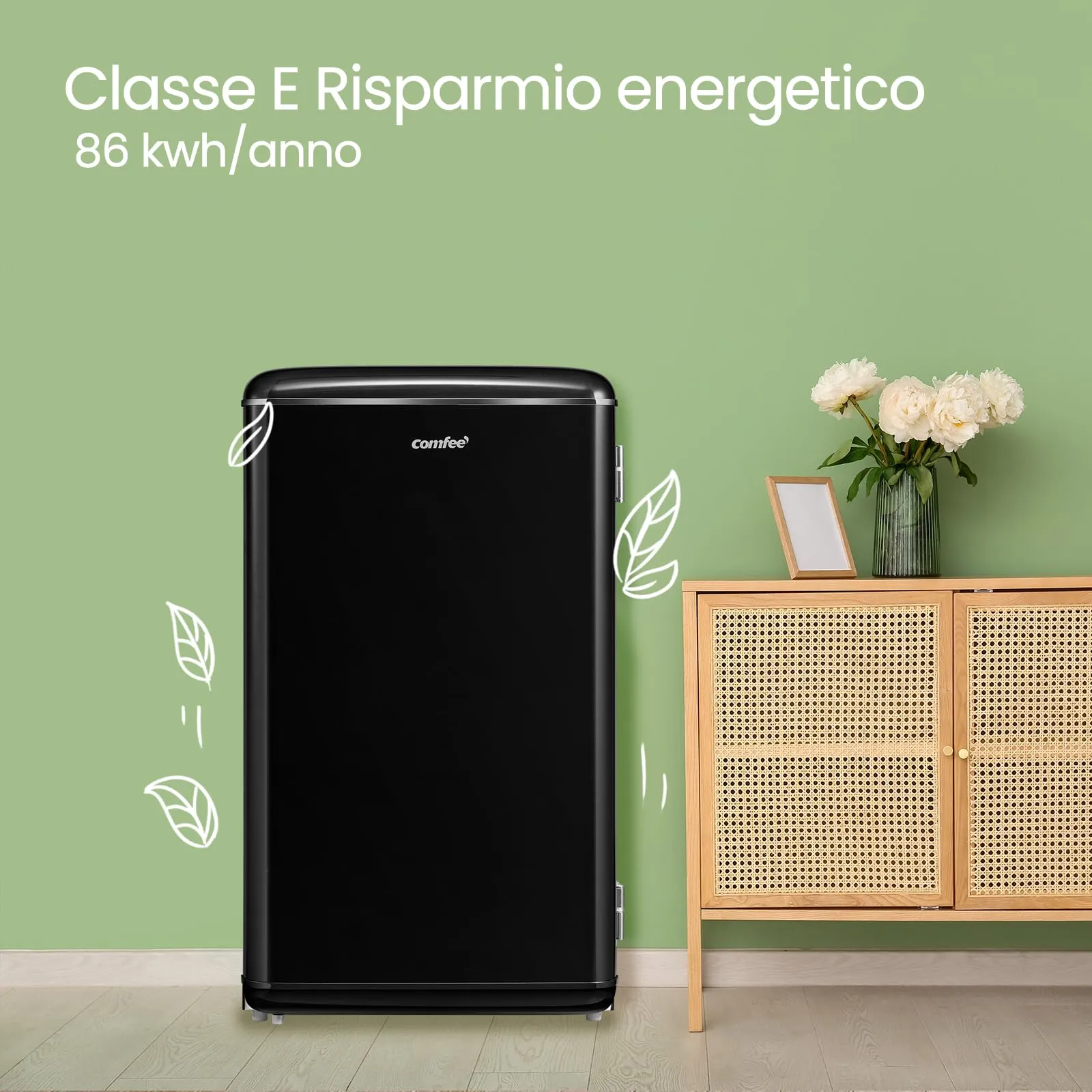 COMFEE' Mini Frigo 93L Frigorifero Monoporta Design Retrò, Nero - immagine 10