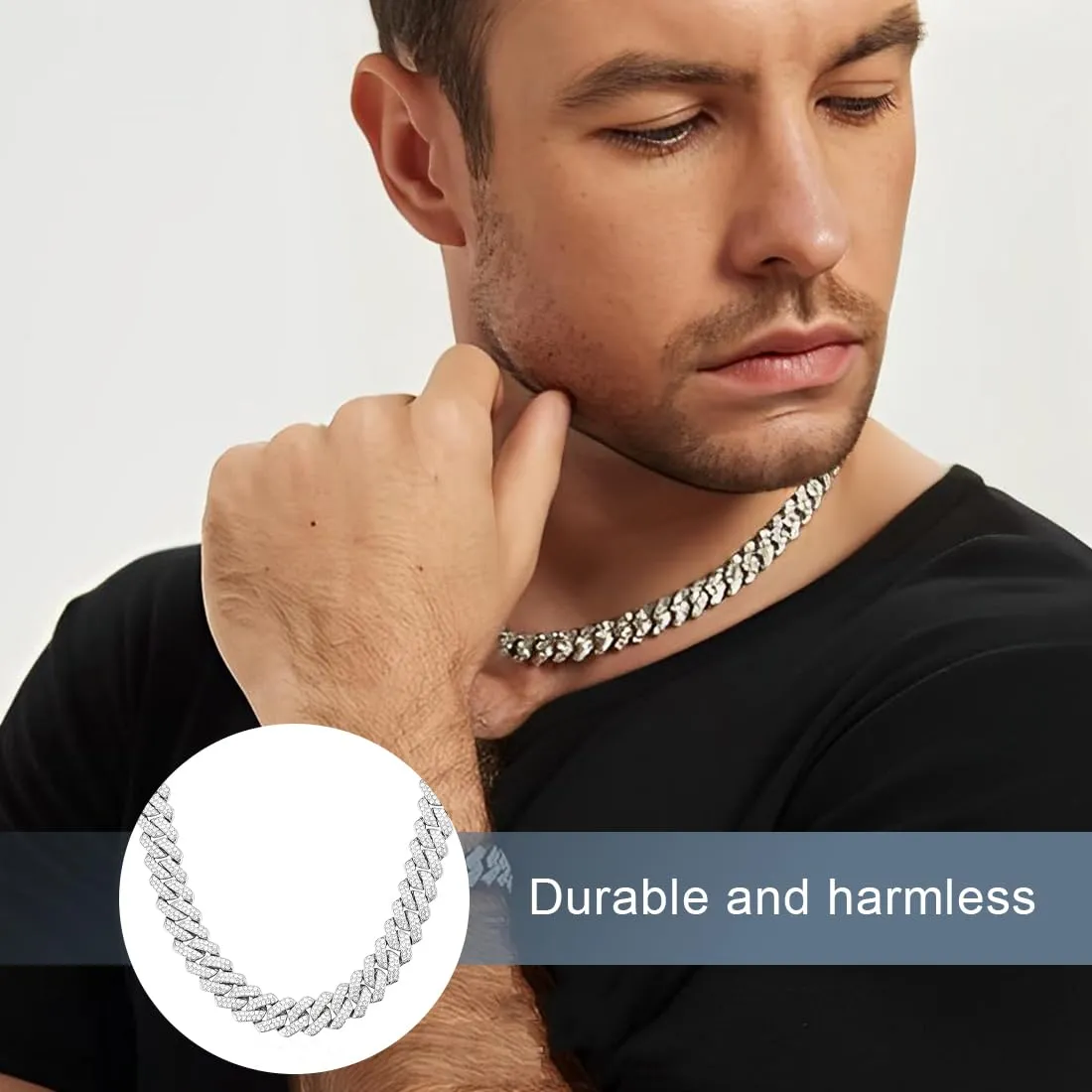 XUZOPIM Men'S Necklaces Cuban Rap Hip Hop Chain 50 Cm Stainless Steel Collana Cubana Collana Uomo - immagine 5