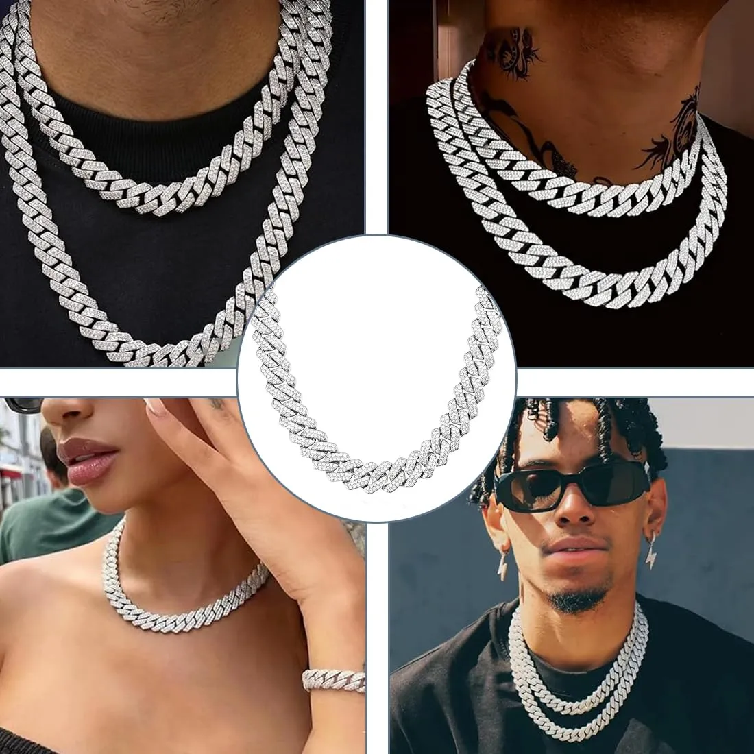 XUZOPIM Men'S Necklaces Cuban Rap Hip Hop Chain 50 Cm Stainless Steel Collana Cubana Collana Uomo - immagine 6