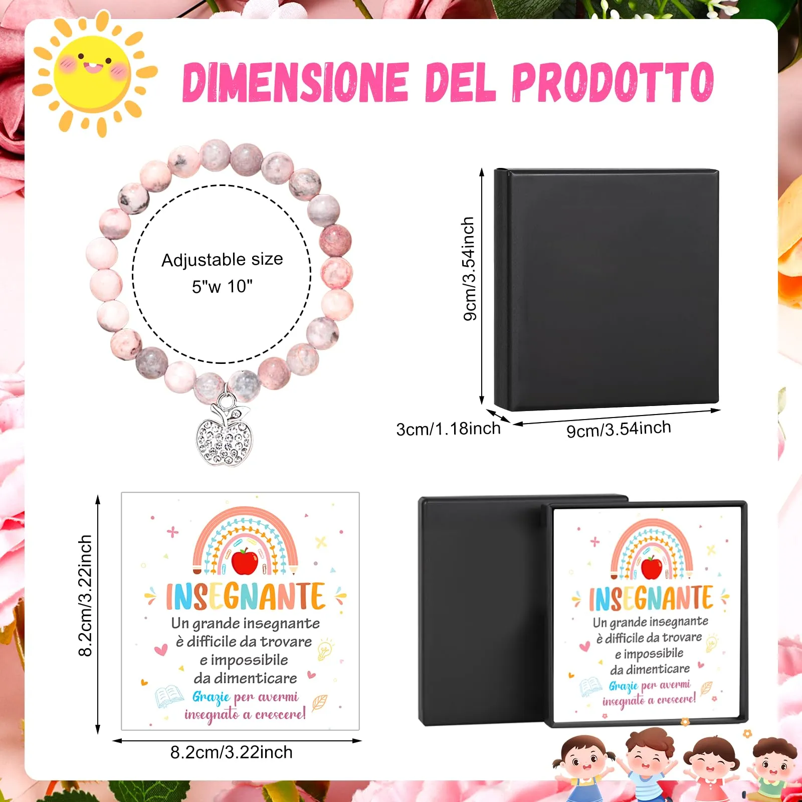 HOWAF Regalo per Insegnante Bracciale Insegnante con Biglietto Insegnante, Regali di Pietra Naturale Bracciale Maestra, Idee Regalo Insegnanti, Regalo Maestra Fine Anno, Laurea, Compleanno, Natale - immagine 2