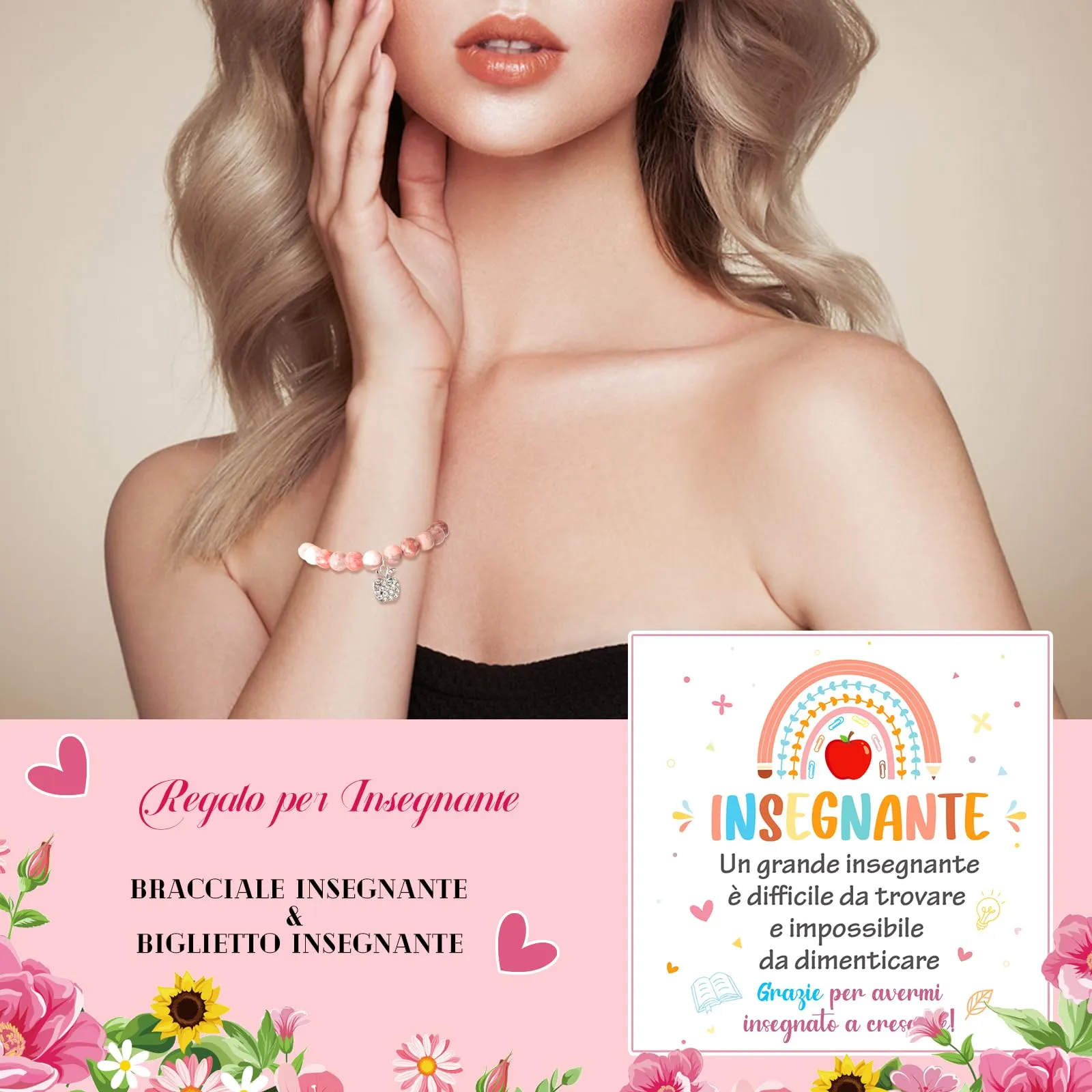 HOWAF Regalo per Insegnante Bracciale Insegnante con Biglietto Insegnante, Regali di Pietra Naturale Bracciale Maestra, Idee Regalo Insegnanti, Regalo Maestra Fine Anno, Laurea, Compleanno, Natale - immagine 5