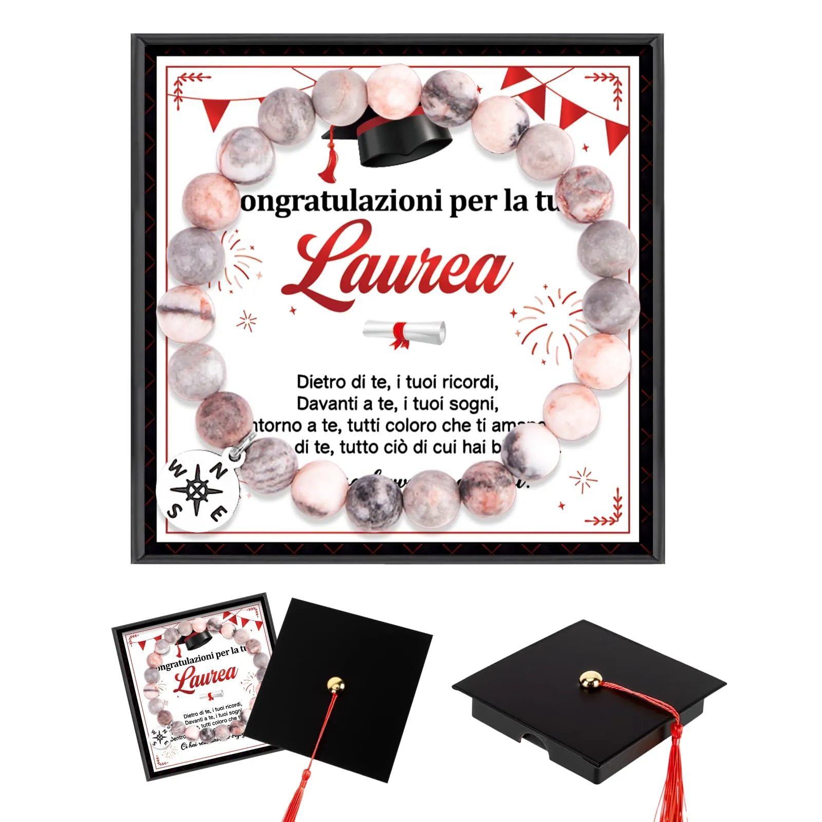 HOWAF Regalo Laurea Donna, Bracciale Laurea con Biglietto, Scatole, Gadget Laurea, Regali per la Laurea Donna Laureata Dottoressa, B - immagine 1
