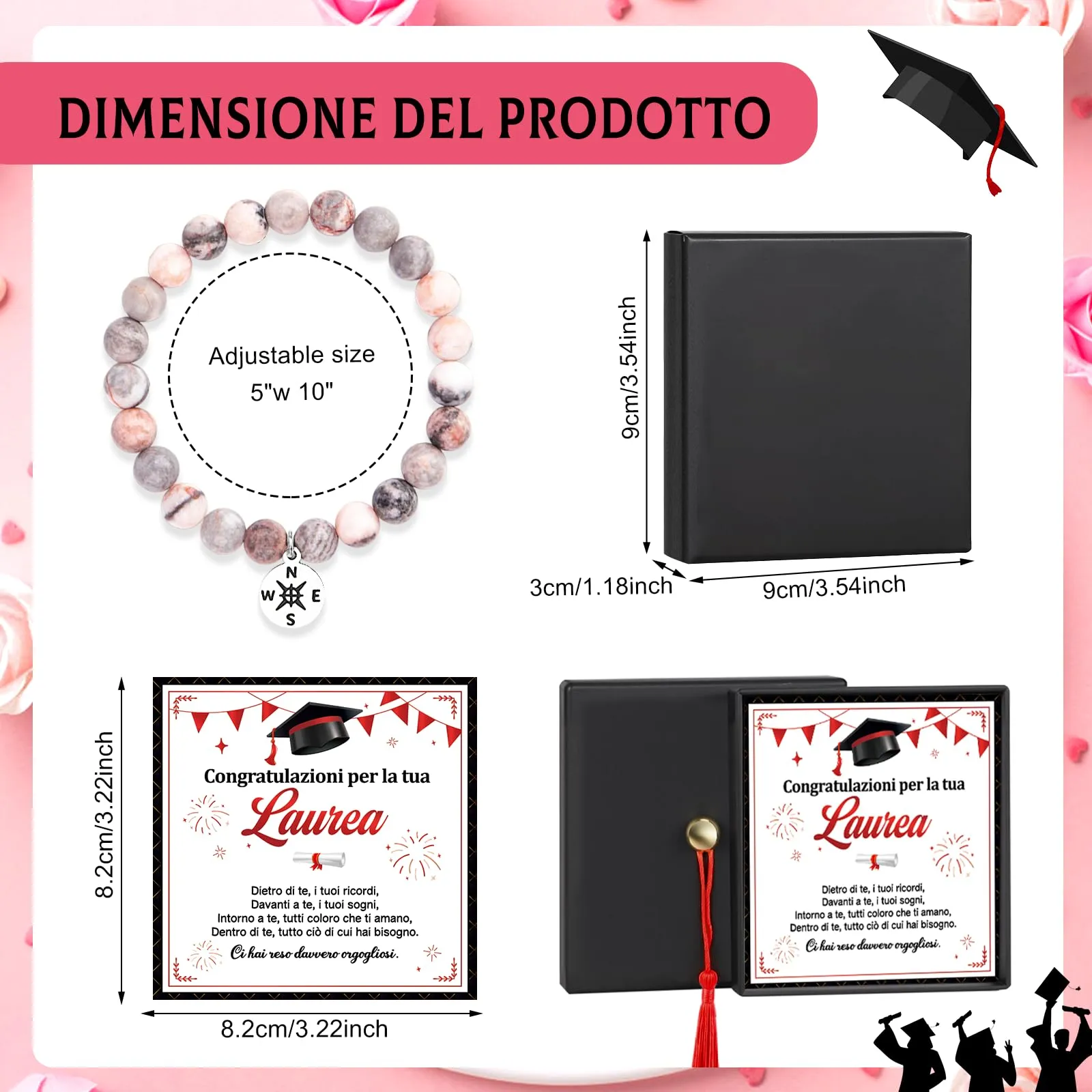 HOWAF Regalo Laurea Donna, Bracciale Laurea con Biglietto, Scatole, Gadget Laurea, Regali per la Laurea Donna Laureata Dottoressa, B - immagine 2