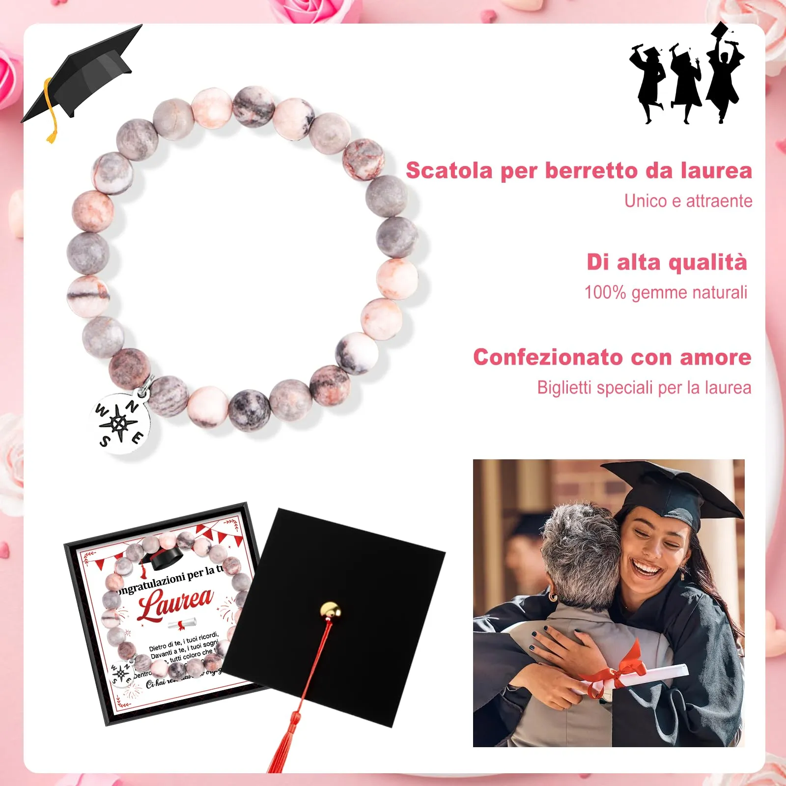HOWAF Regalo Laurea Donna, Bracciale Laurea con Biglietto, Scatole, Gadget Laurea, Regali per la Laurea Donna Laureata Dottoressa, B - immagine 3