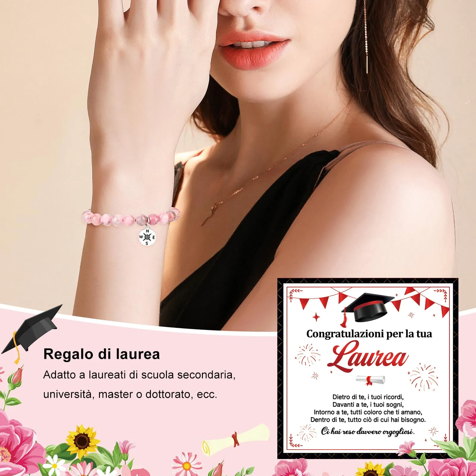 HOWAF Regalo Laurea Donna, Bracciale Laurea con Biglietto, Scatole, Gadget Laurea, Regali per la Laurea Donna Laureata Dottoressa, B - immagine 4
