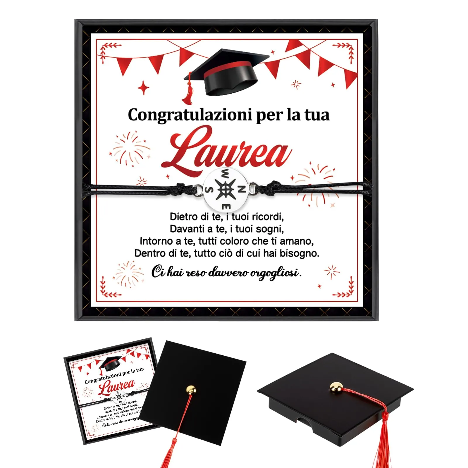 HOWAF Regalo Laurea Donna Uomo, Bracciale Laurea con Biglietto, Scatole, Gadget Laurea, Regali per Laureata Laureato Dottoressa Dottore, C - immagine 1