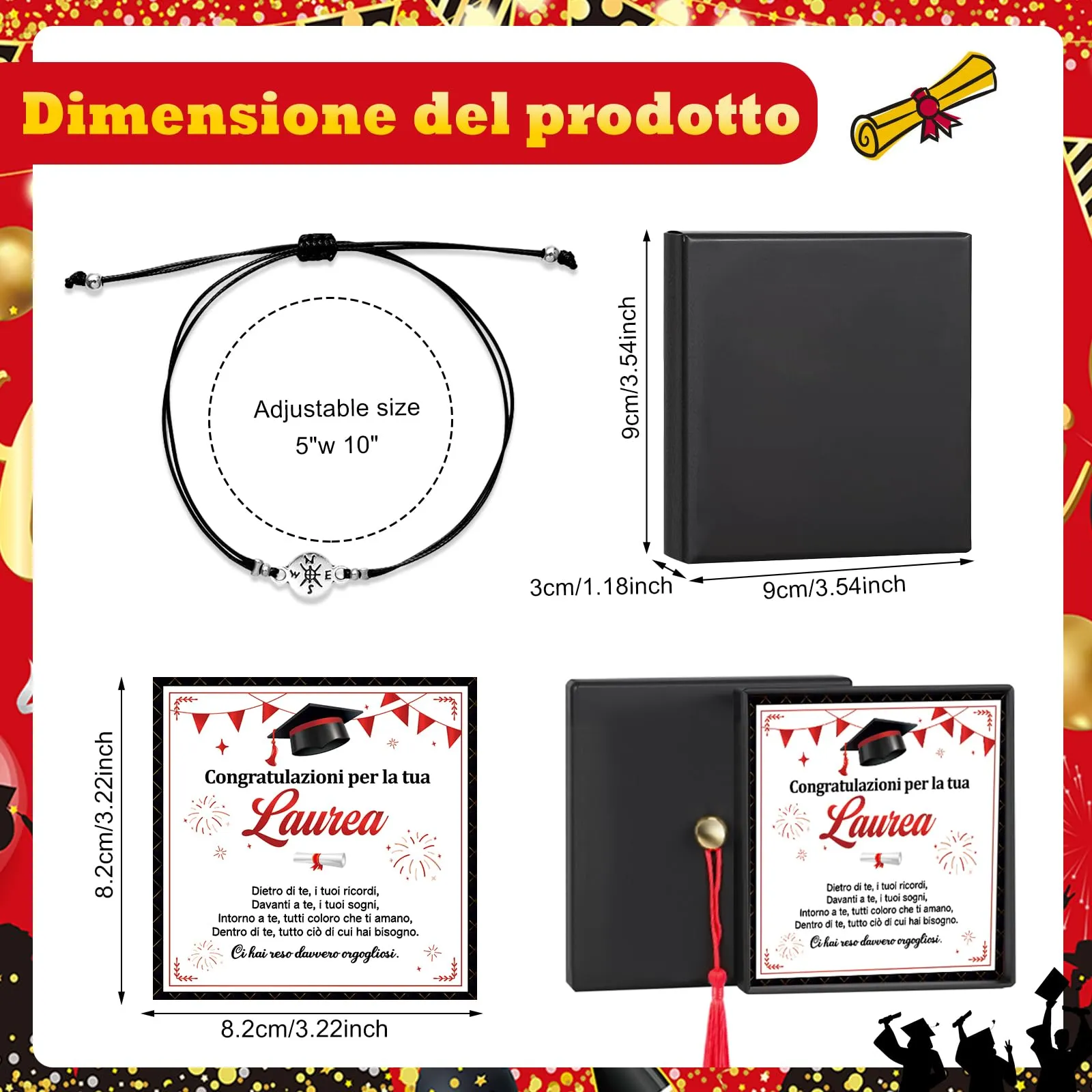 HOWAF Regalo Laurea Donna Uomo, Bracciale Laurea con Biglietto, Scatole, Gadget Laurea, Regali per Laureata Laureato Dottoressa Dottore, C - immagine 2