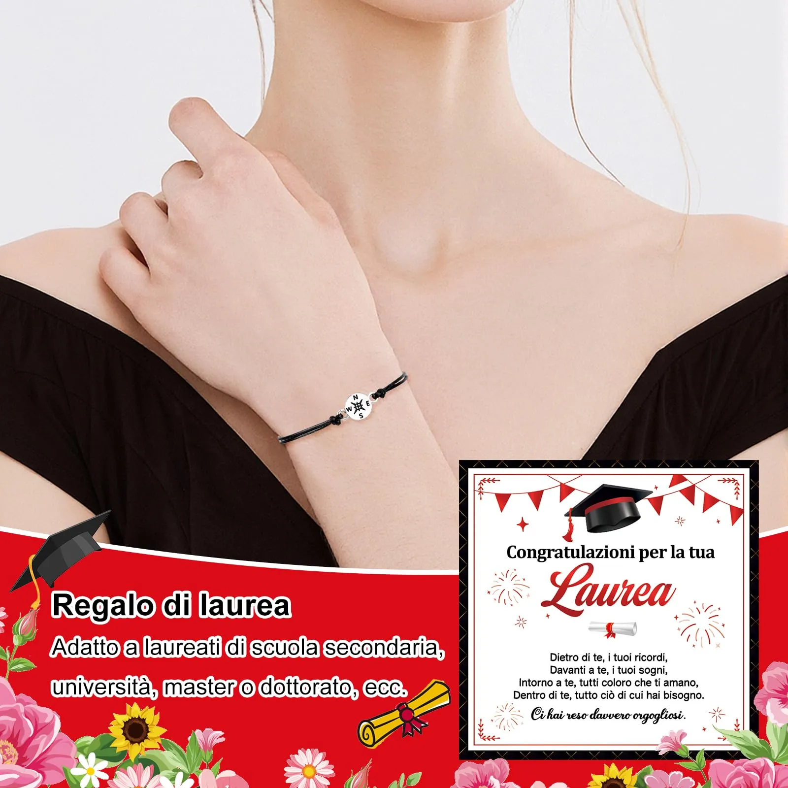 HOWAF Regalo Laurea Donna Uomo, Bracciale Laurea con Biglietto, Scatole, Gadget Laurea, Regali per Laureata Laureato Dottoressa Dottore, C - immagine 4