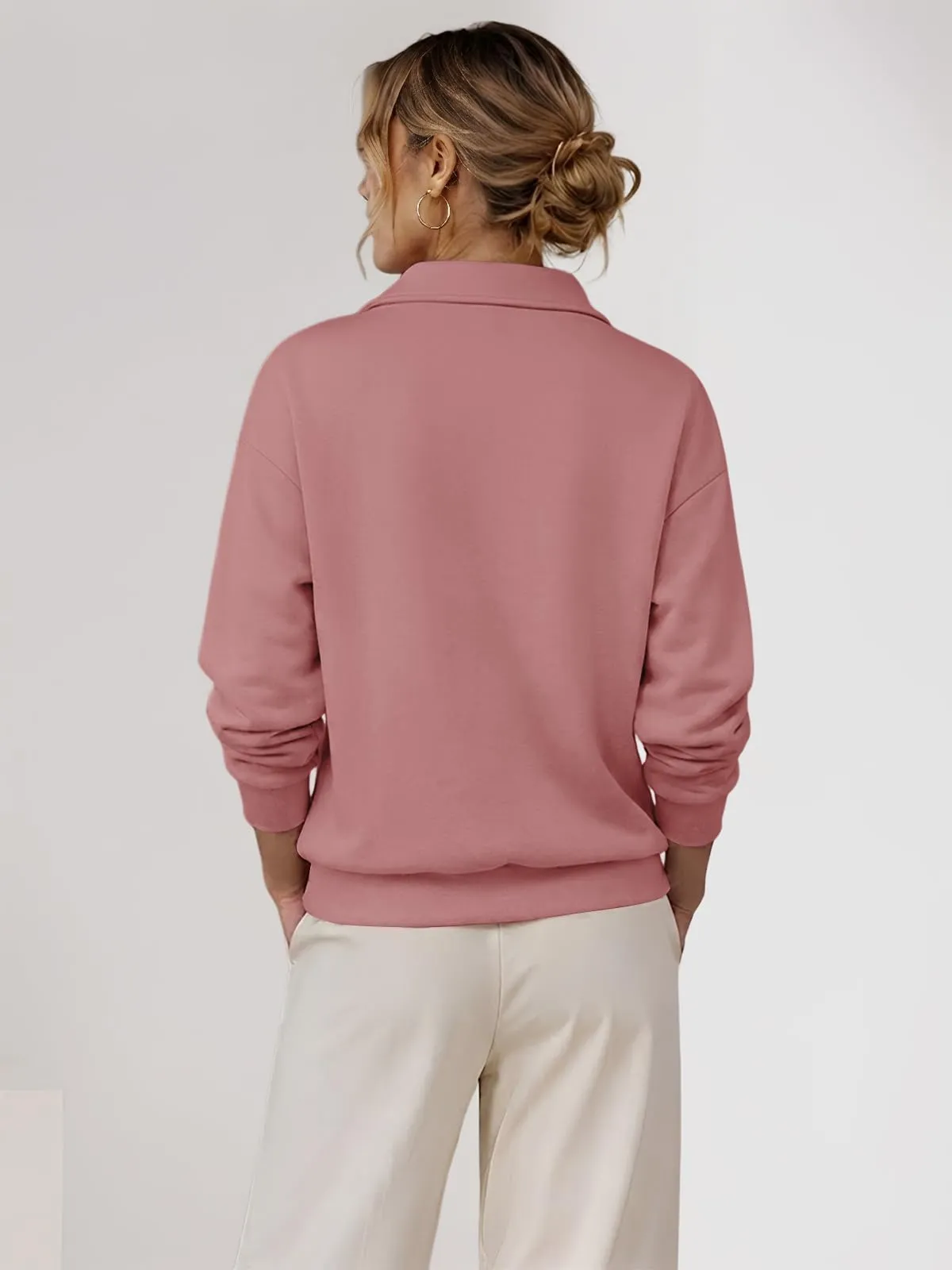 CUPTACC Felpa Donna Mezza Zip Manica Lunga Pullover Rosa Scuro L 42-44 - immagine 5