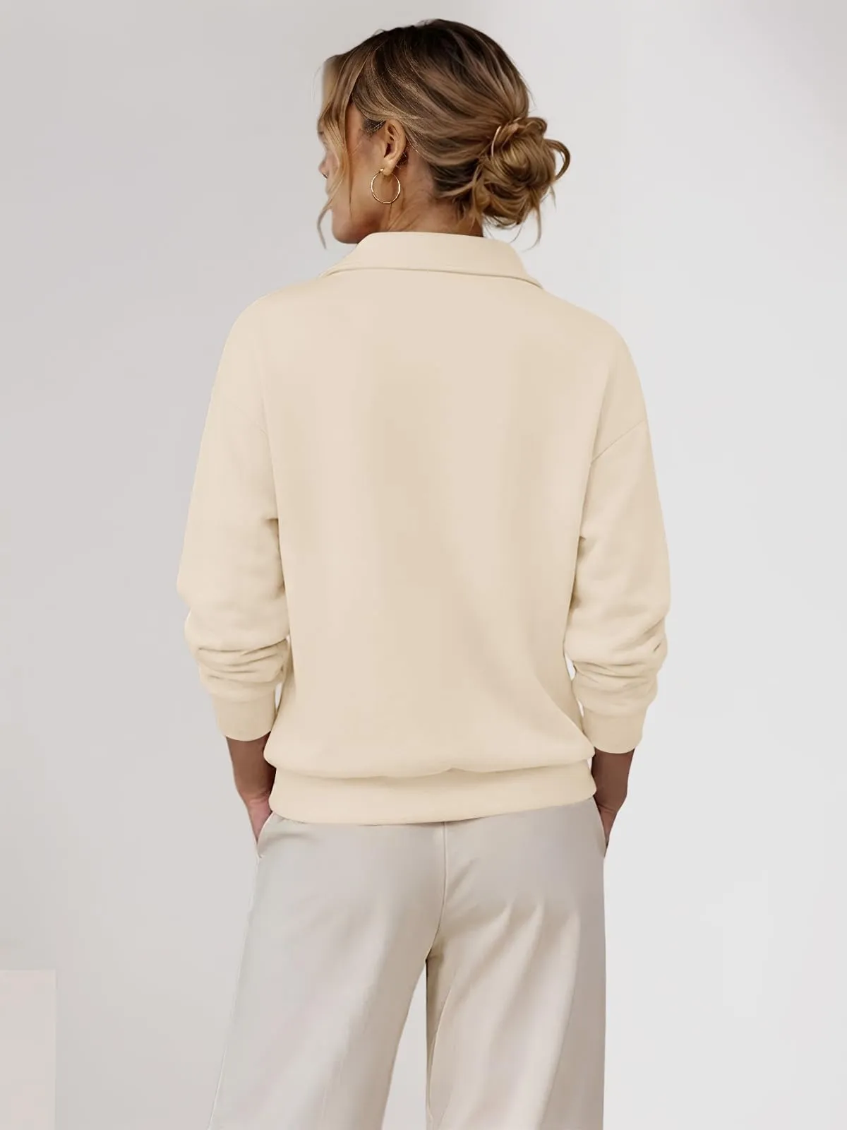 CUPTACC Felpa Donna Mezza Zip Manica Lunga Pullover Albicocca L 42-44 - immagine 5