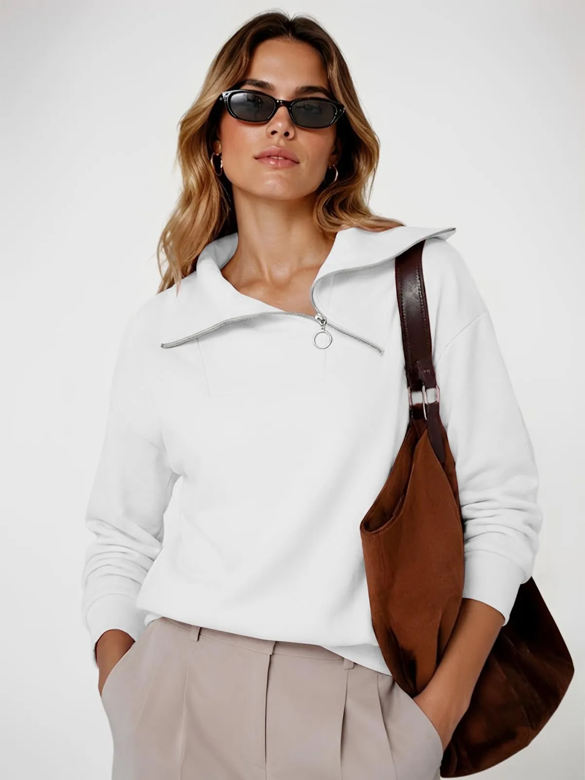 CUPTACC Felpa Donna Invernale High Neck Maglietta Tops Bianco XXXL 52 - immagine 4