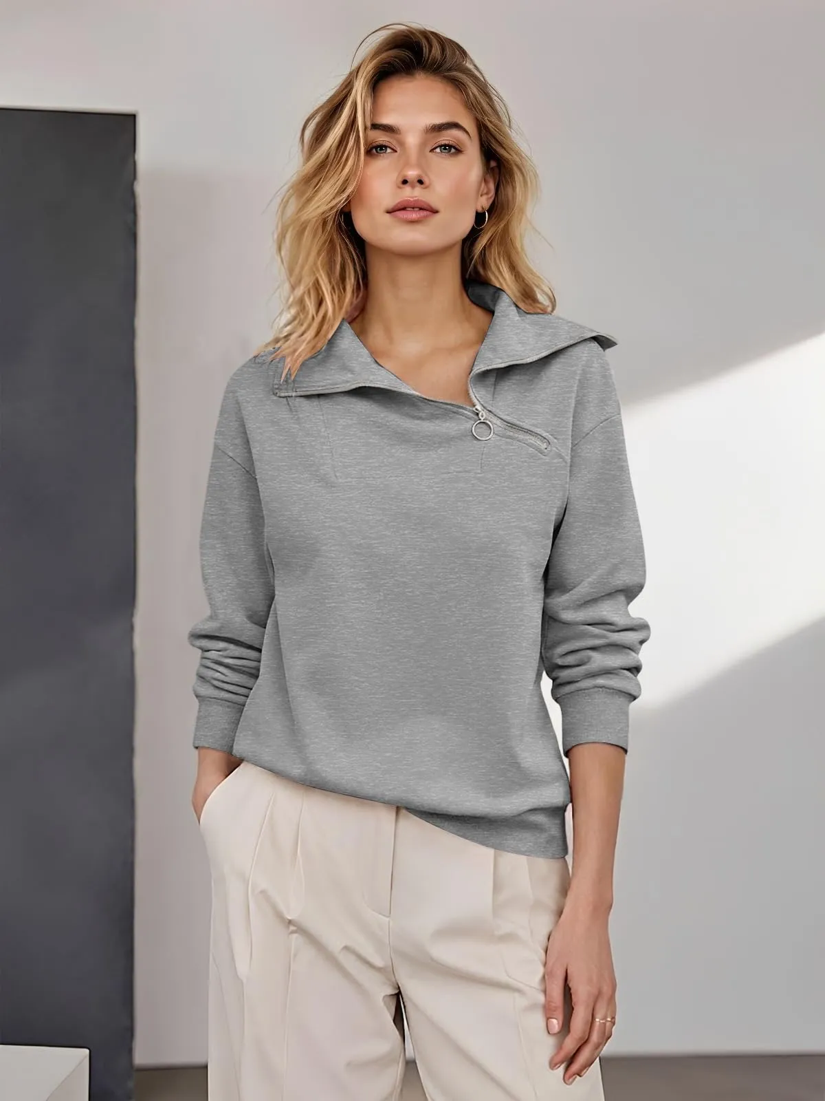 CUPTACC Felpa Donna Invernale High Neck Maglietta Tops Grigio Scuro M 38-40 - immagine 3
