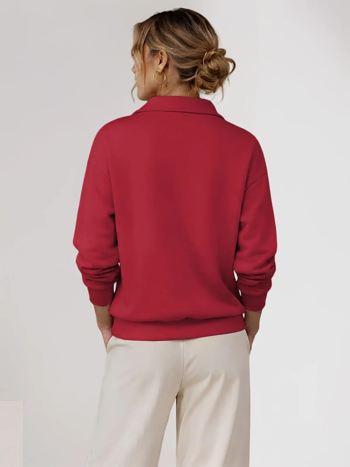 CUPTACC Felpa Donna Con Zip Scollo a V Camicia Autunno Rosso L 42-44 - immagine 5