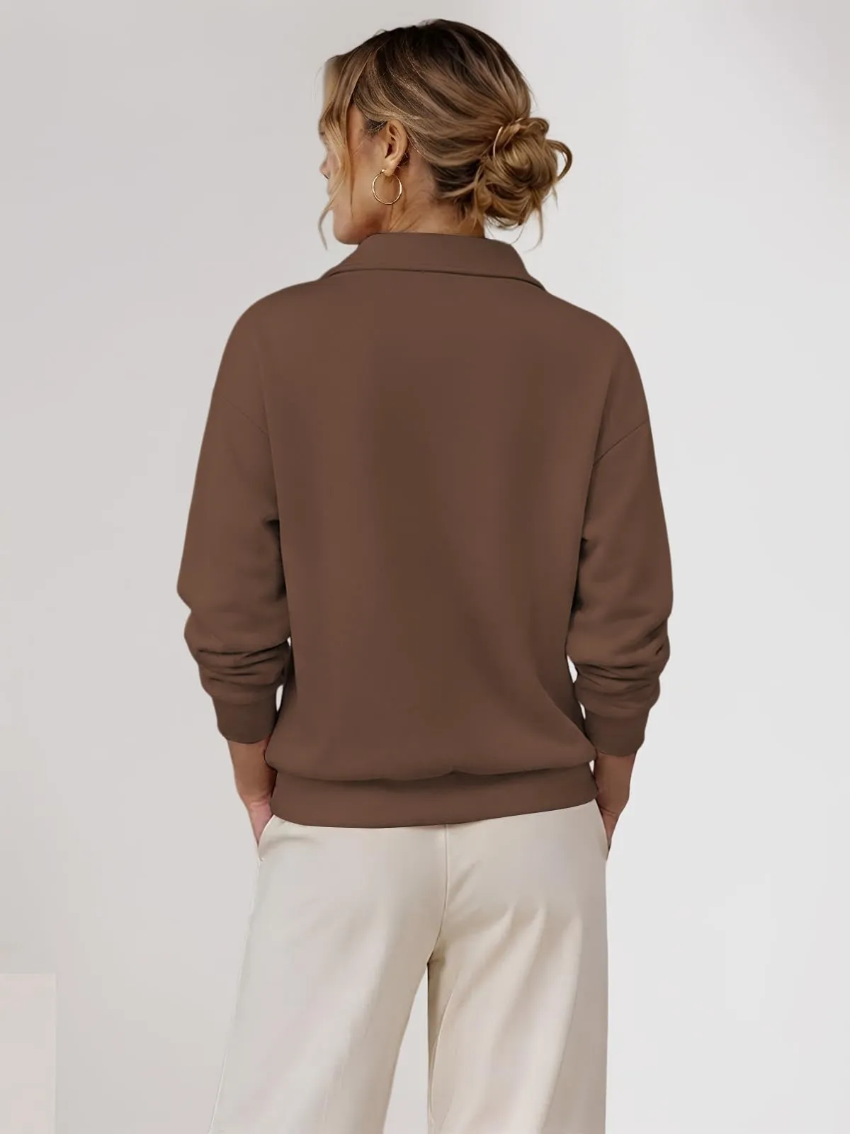 CUPTACC Felpa Donna Mezza Zip Maglia Manica Lunga Pullover Marrone L 42-44 - immagine 5