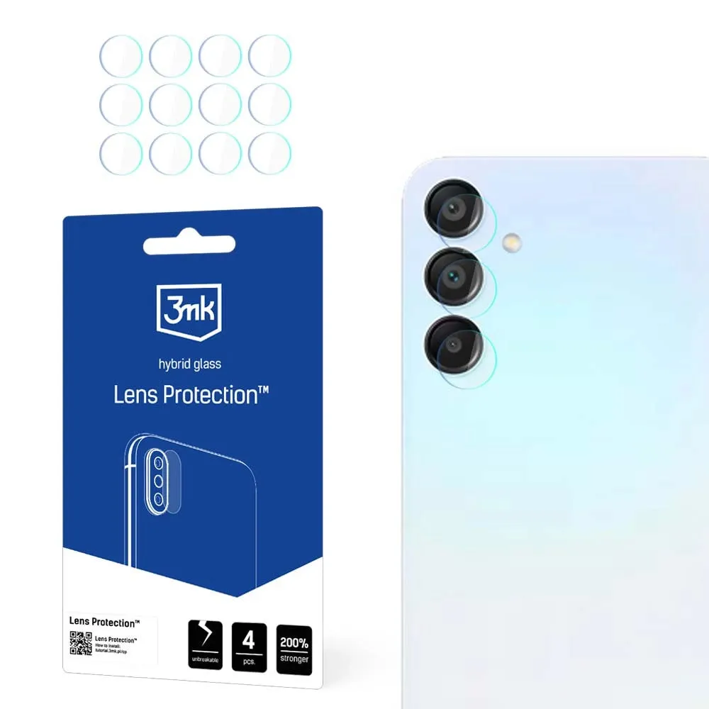 Pellicola protettiva per fotocamera posteriore 3MK Protection per Samsung Galaxy A15 5G A156, Vetro Flessibile, Set da 4 pezzi, Trasparente - immagine 1