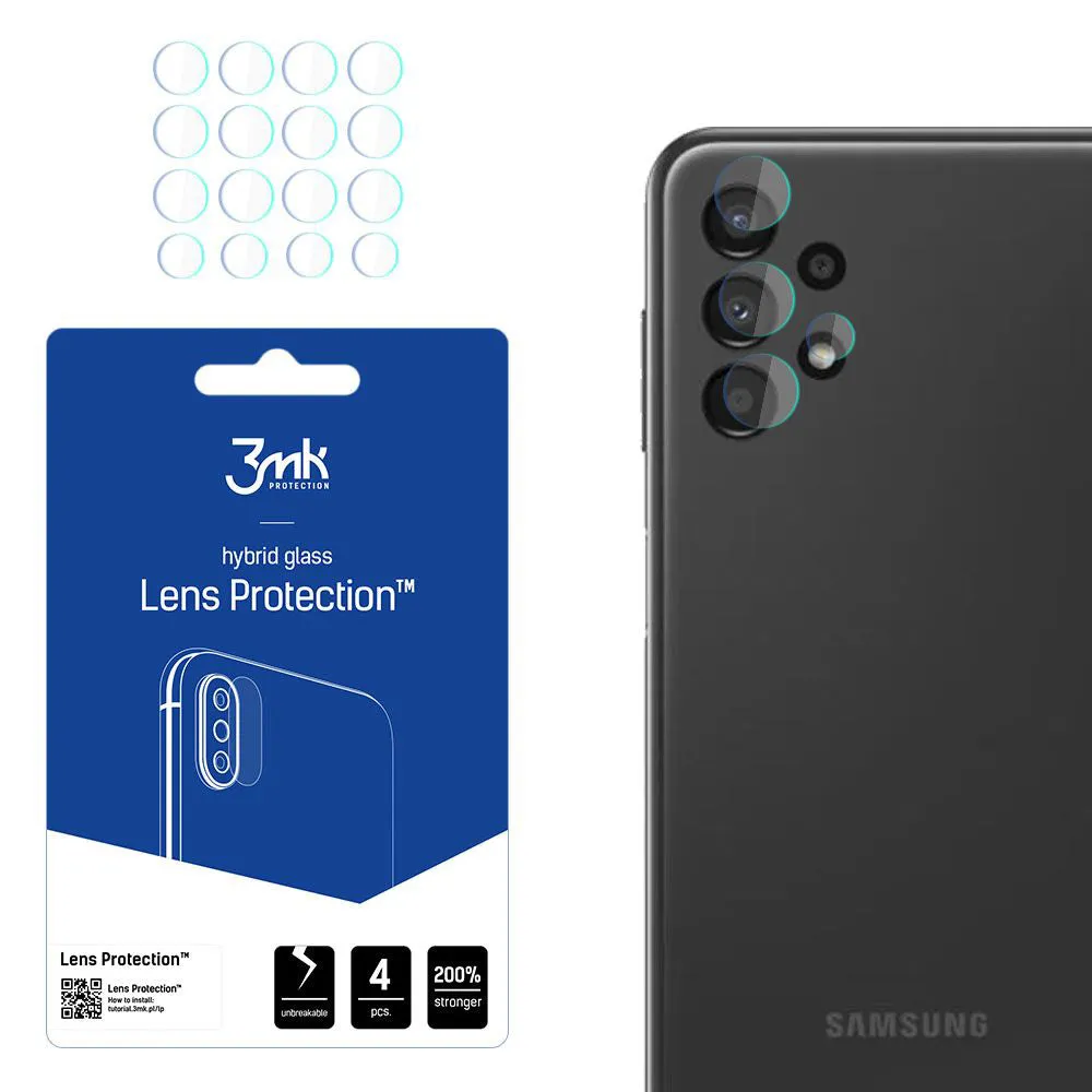 Pellicola protettiva per fotocamera posteriore 3MK Protection per Samsung Galaxy A13 A135, vetro flessibile, set da 4 pezzi, trasparente - immagine 1